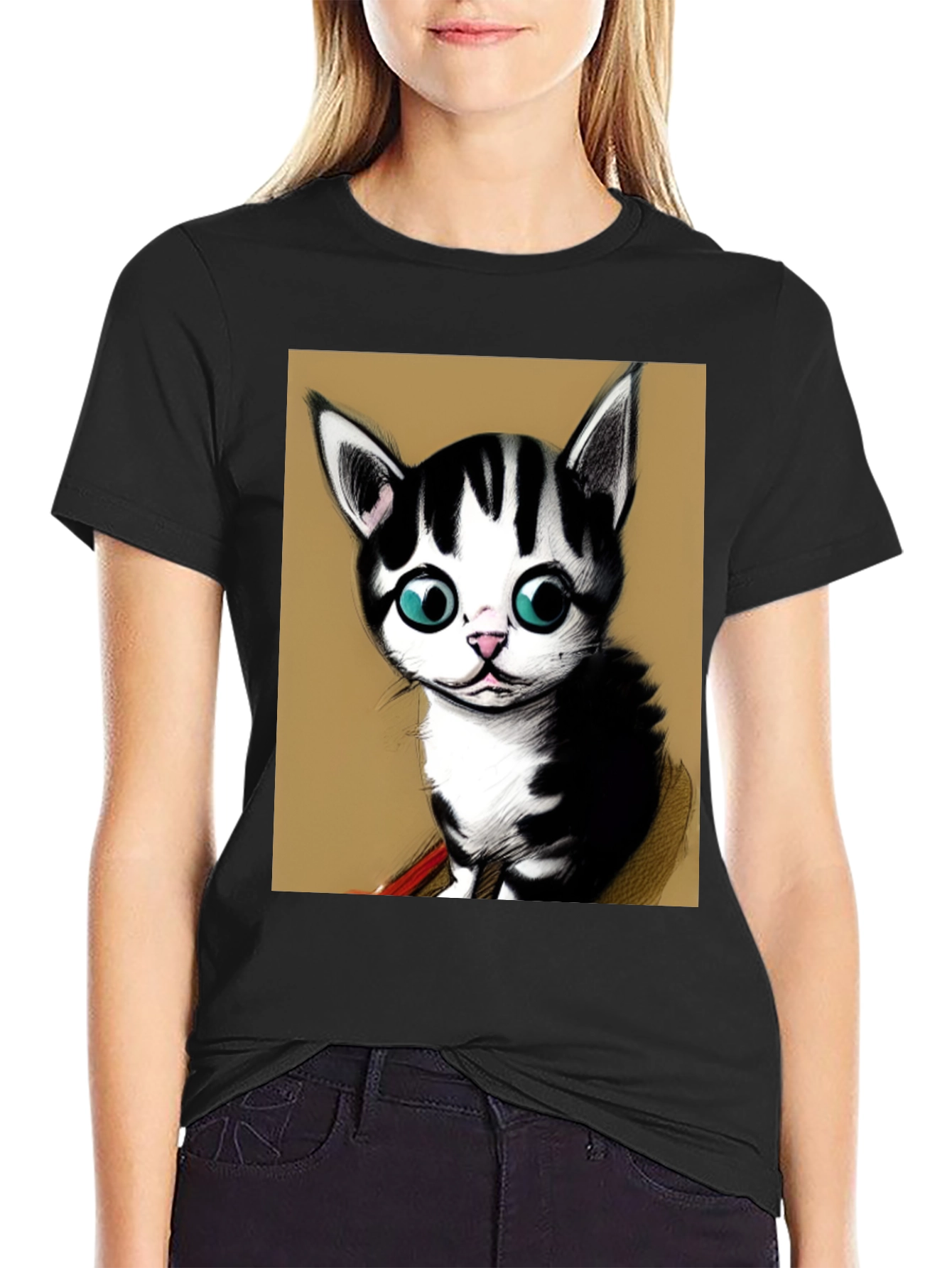 Cute Kitten Graphic Tee - Black Unisex T-Shirt