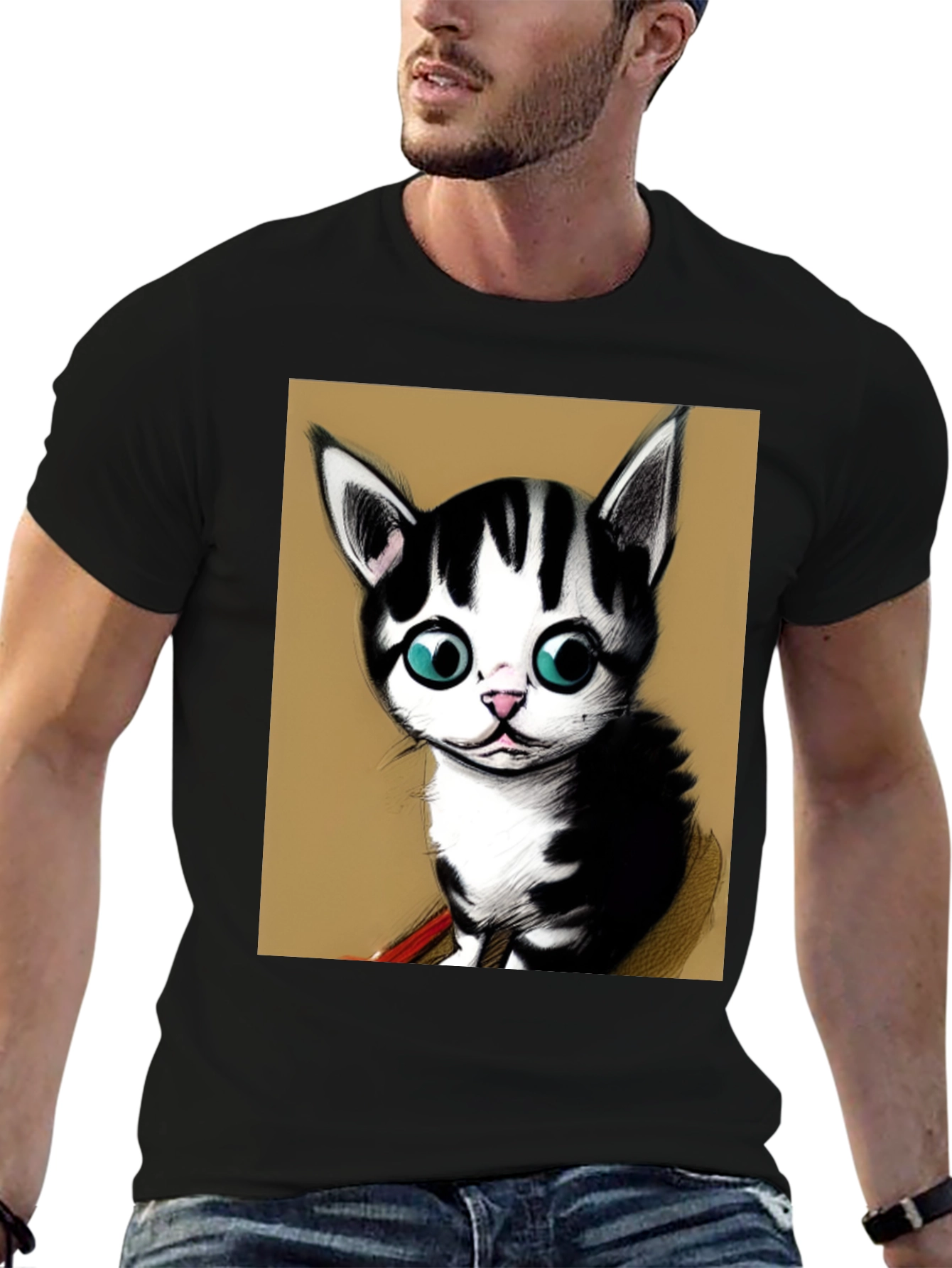 Cute Kitten Graphic Tee - Black Unisex T-Shirt