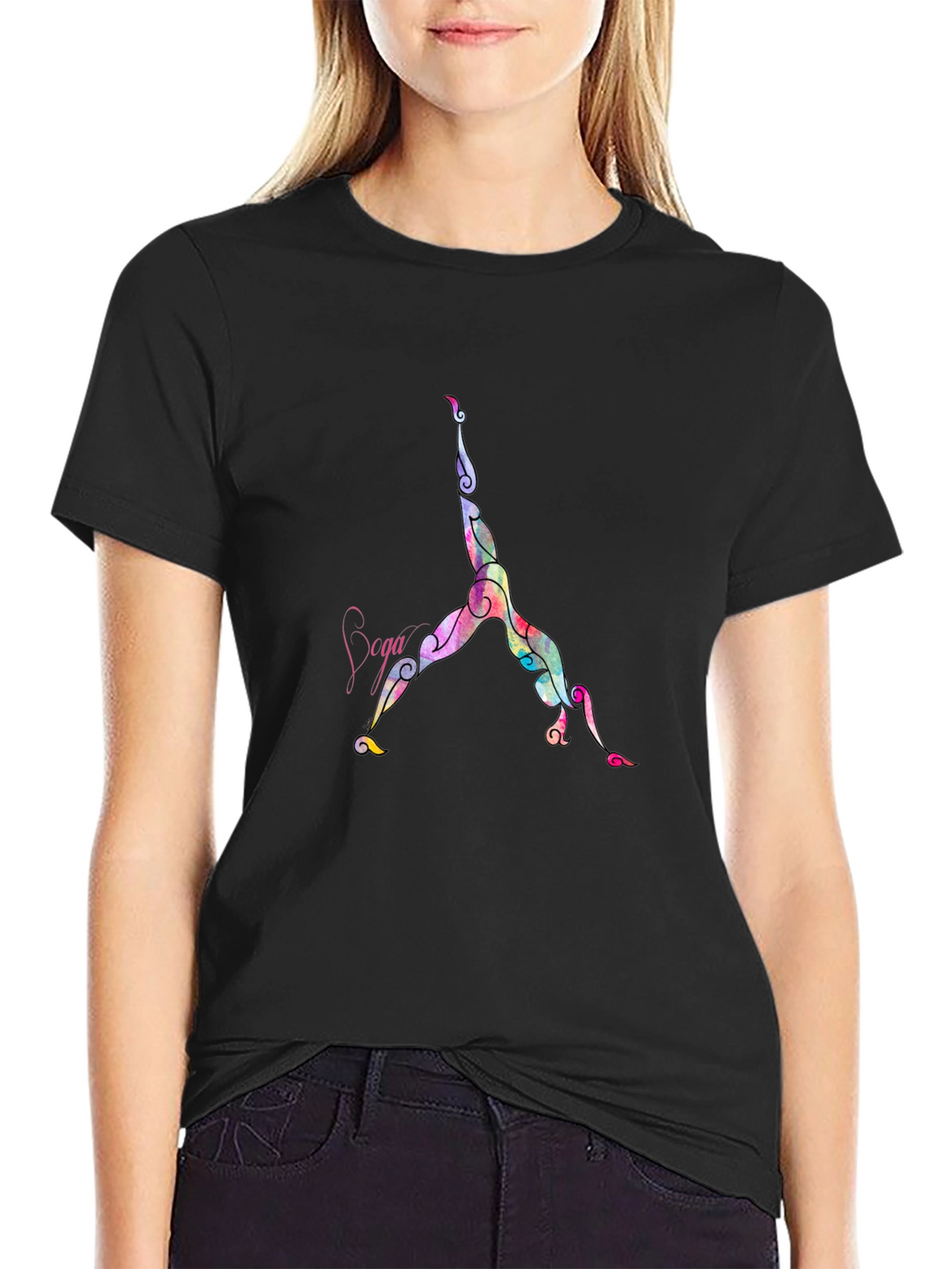 Yoga Pose Graphic Tee - Comfortable Black T-Shirt