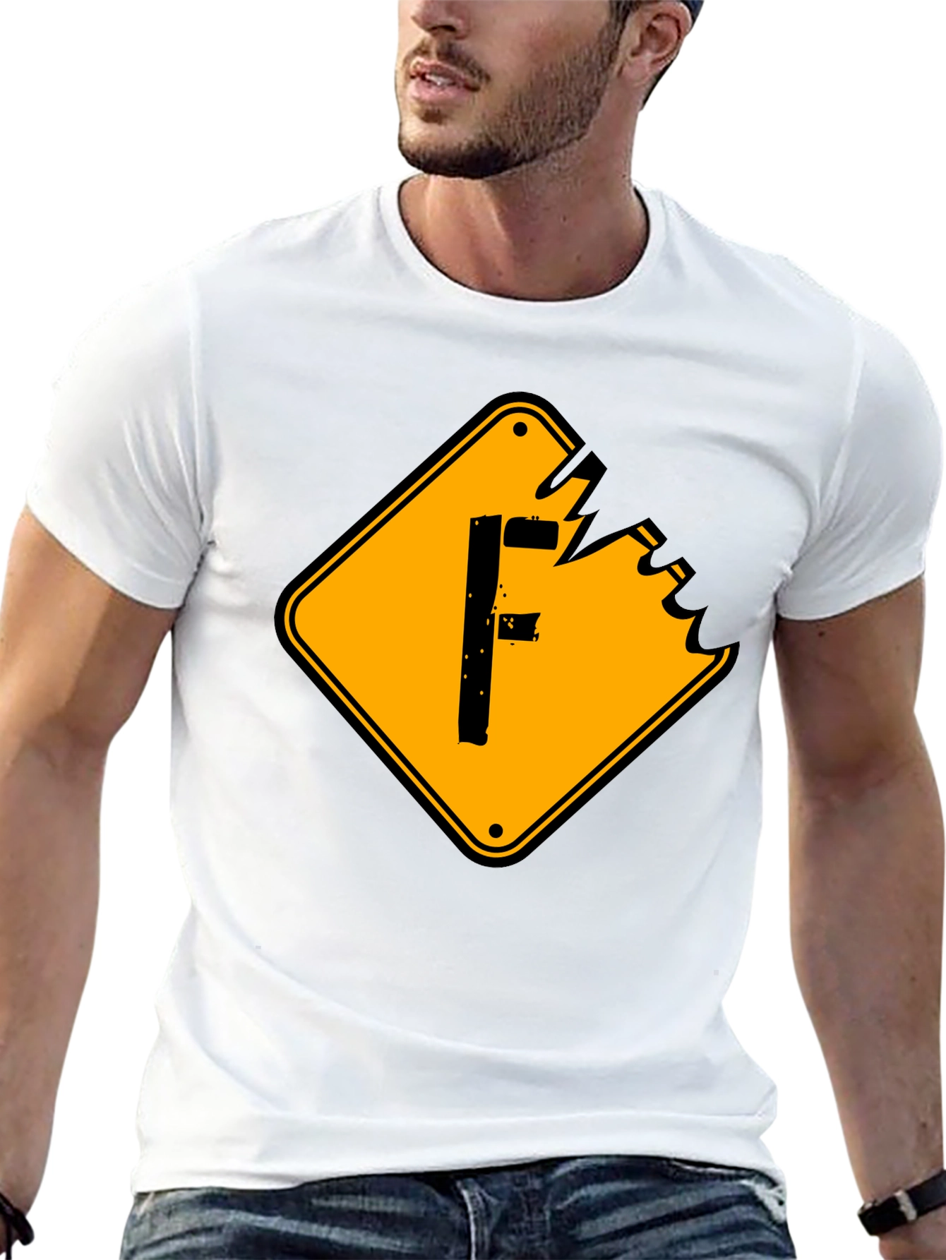 Mens Black Graphic Tee - F Warning Sign