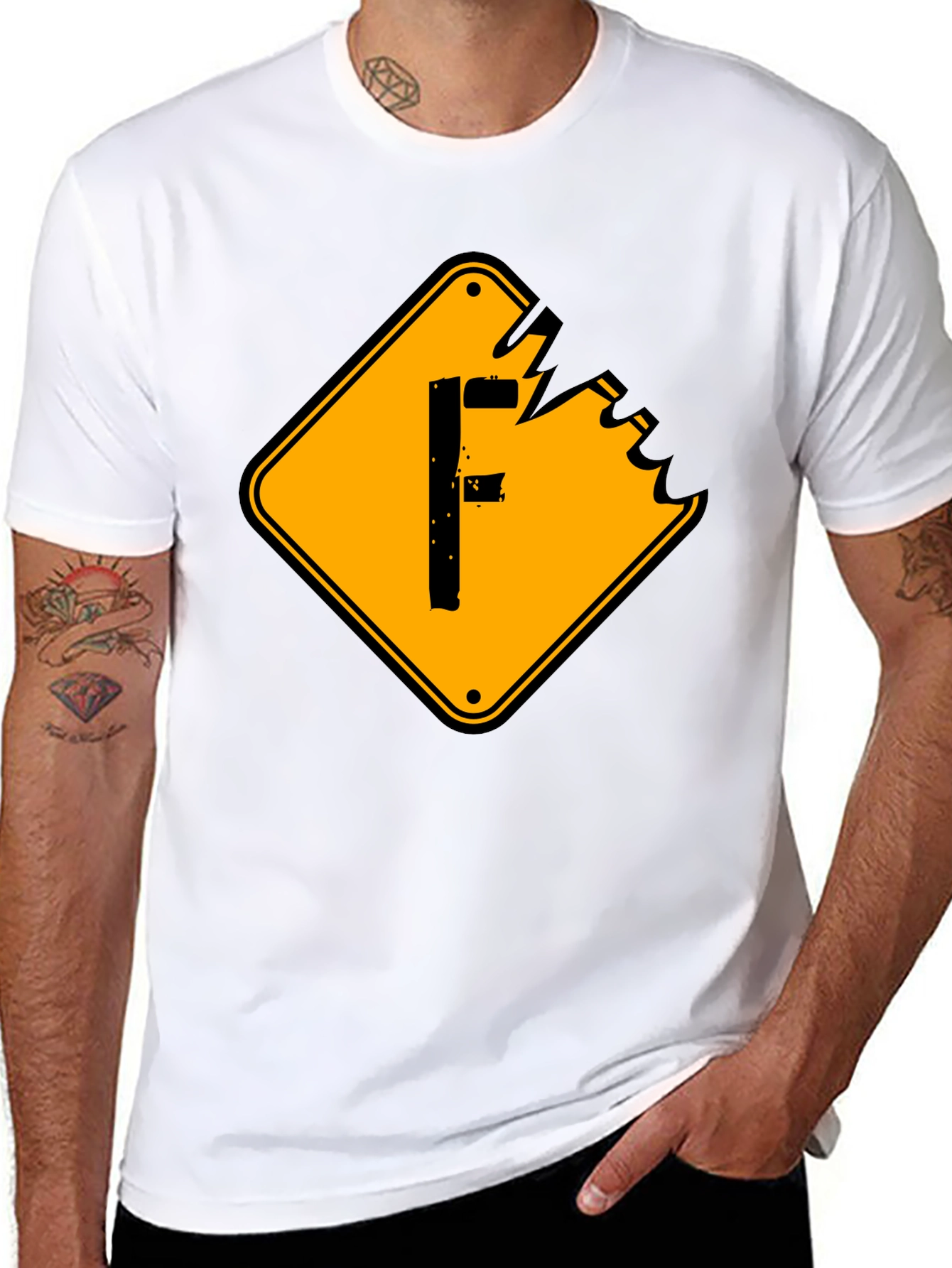 Mens Black Graphic Tee - F Warning Sign