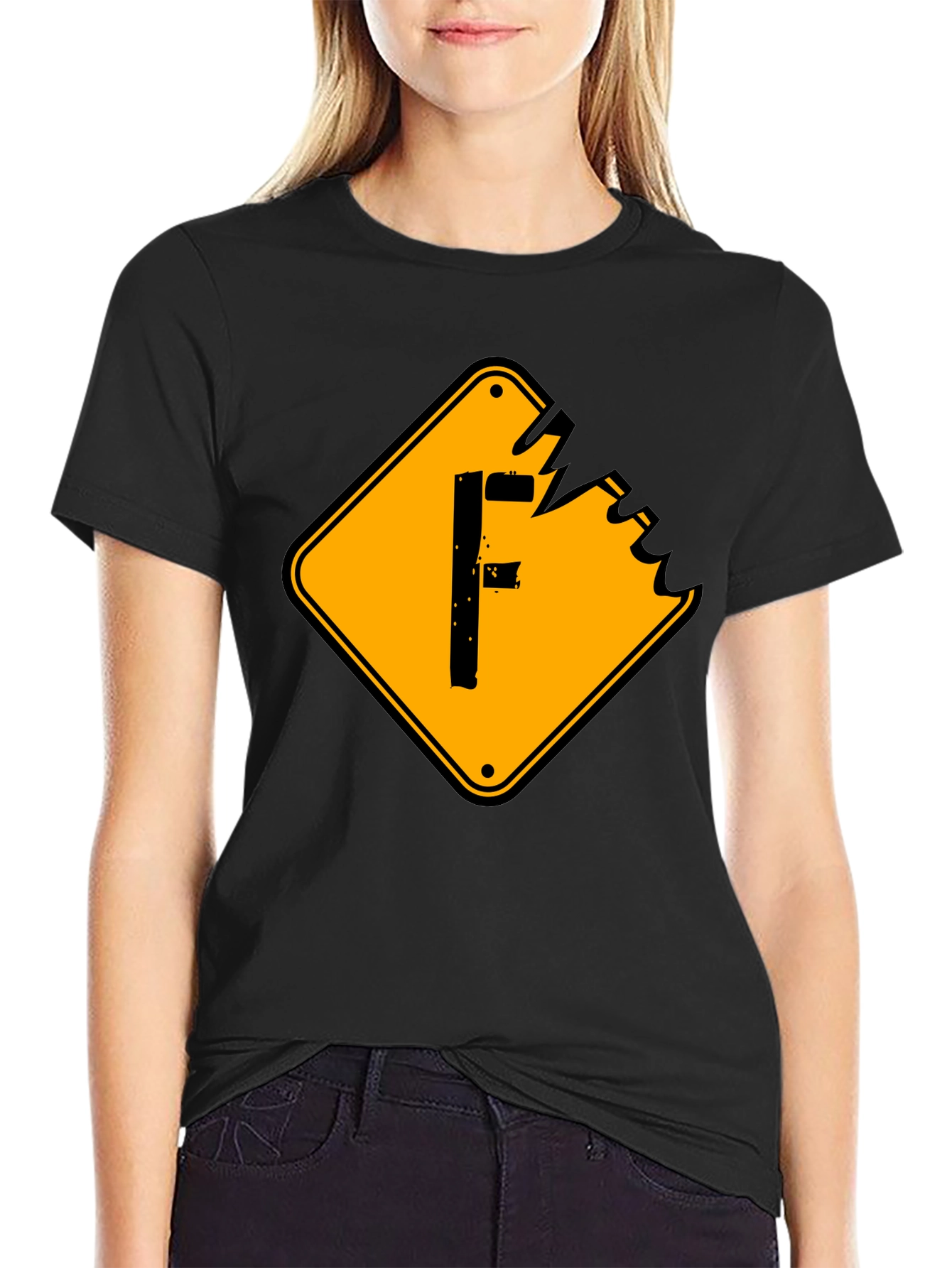 Mens Black Graphic Tee - F Warning Sign