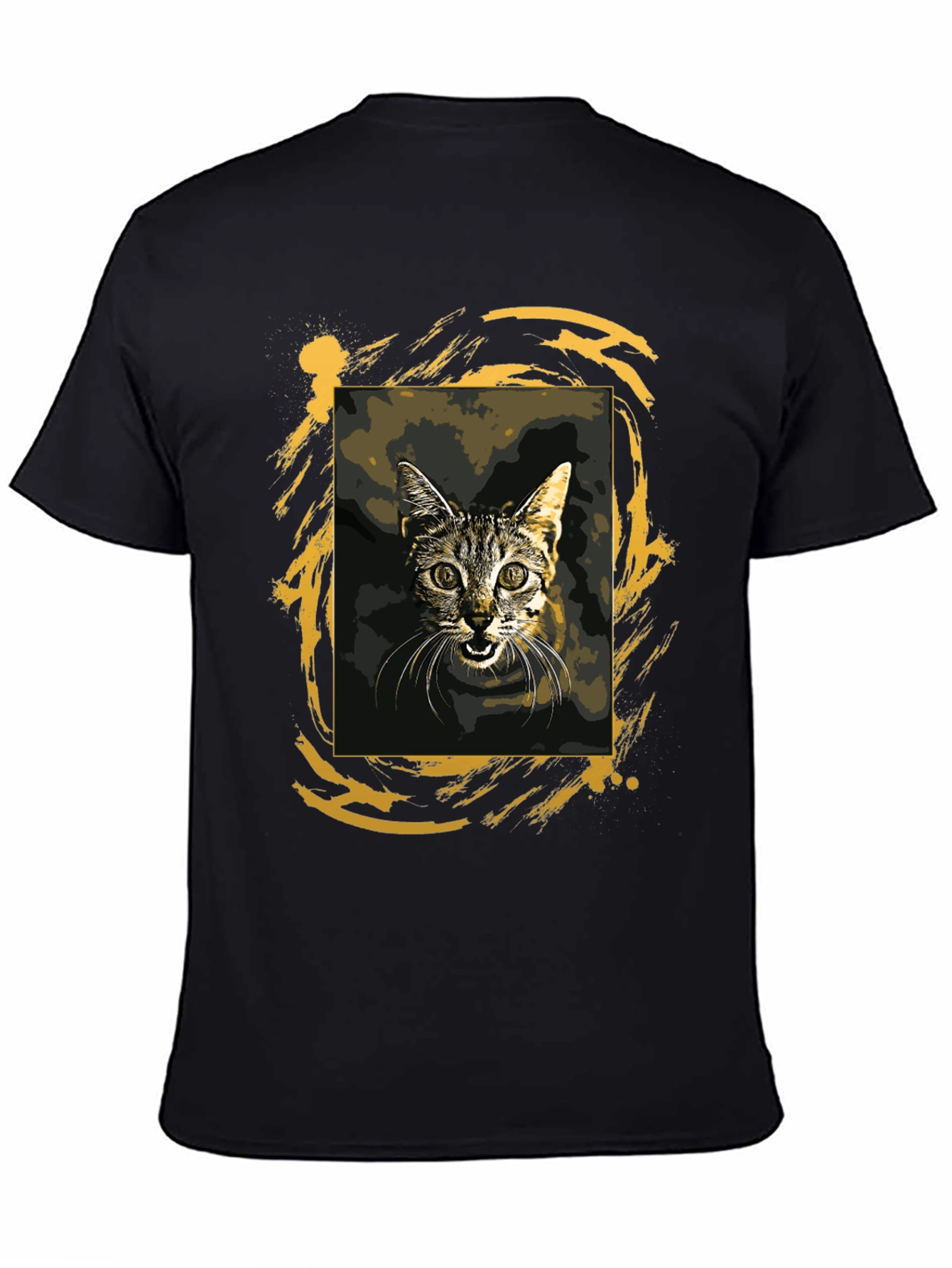 Cat Graphic Tee - Black Cotton T-Shirt