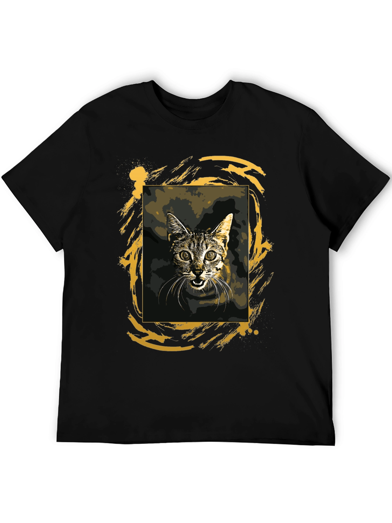 Cat Graphic Tee - Black Cotton T-Shirt