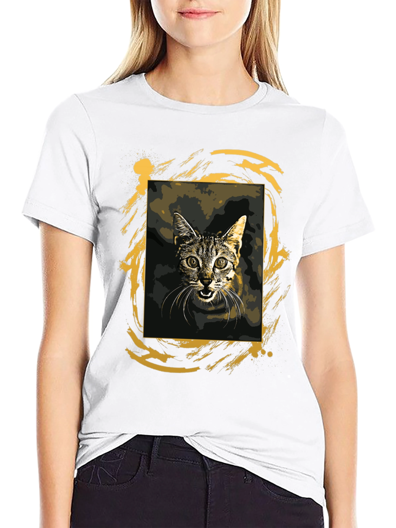 Cat Graphic Tee - Black Cotton T-Shirt