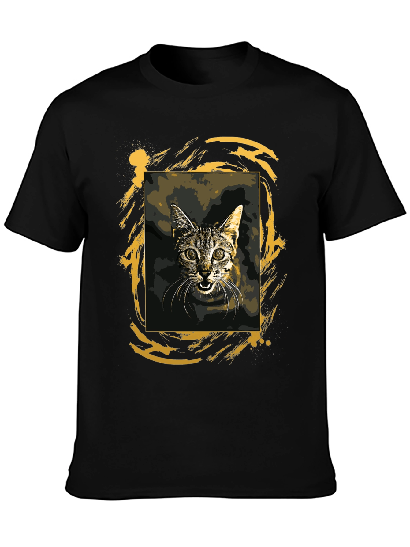 Cat Graphic Tee - Black Cotton T-Shirt