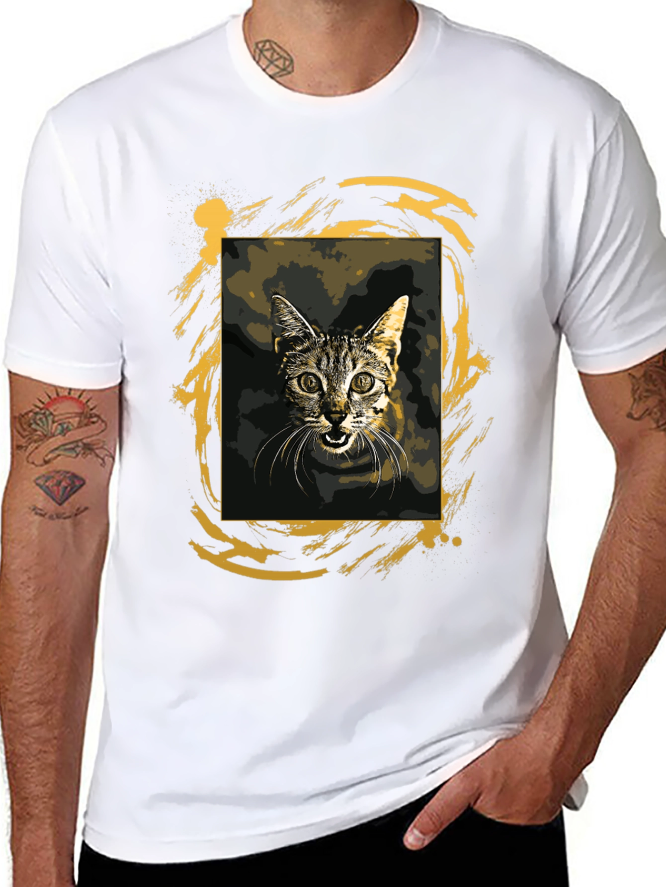 Cat Graphic Tee - Black Cotton T-Shirt