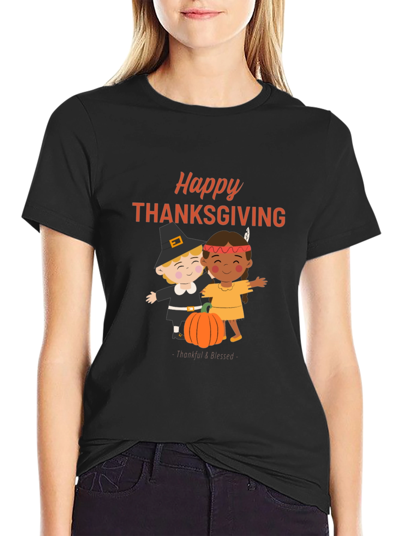 Happy Thanksgiving T-Shirt: Pilgrim & Native Design