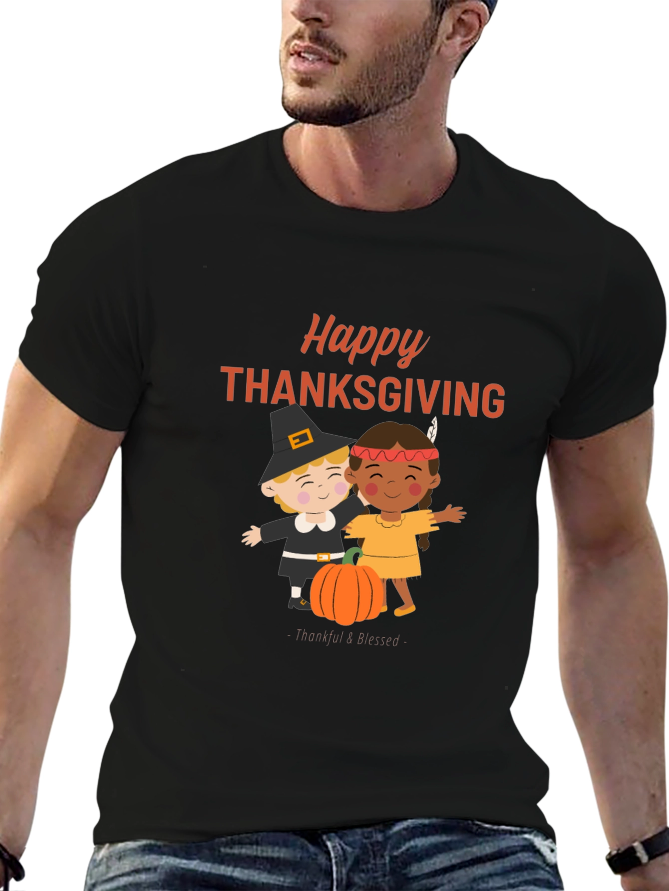 Happy Thanksgiving T-Shirt: Pilgrim & Native Design