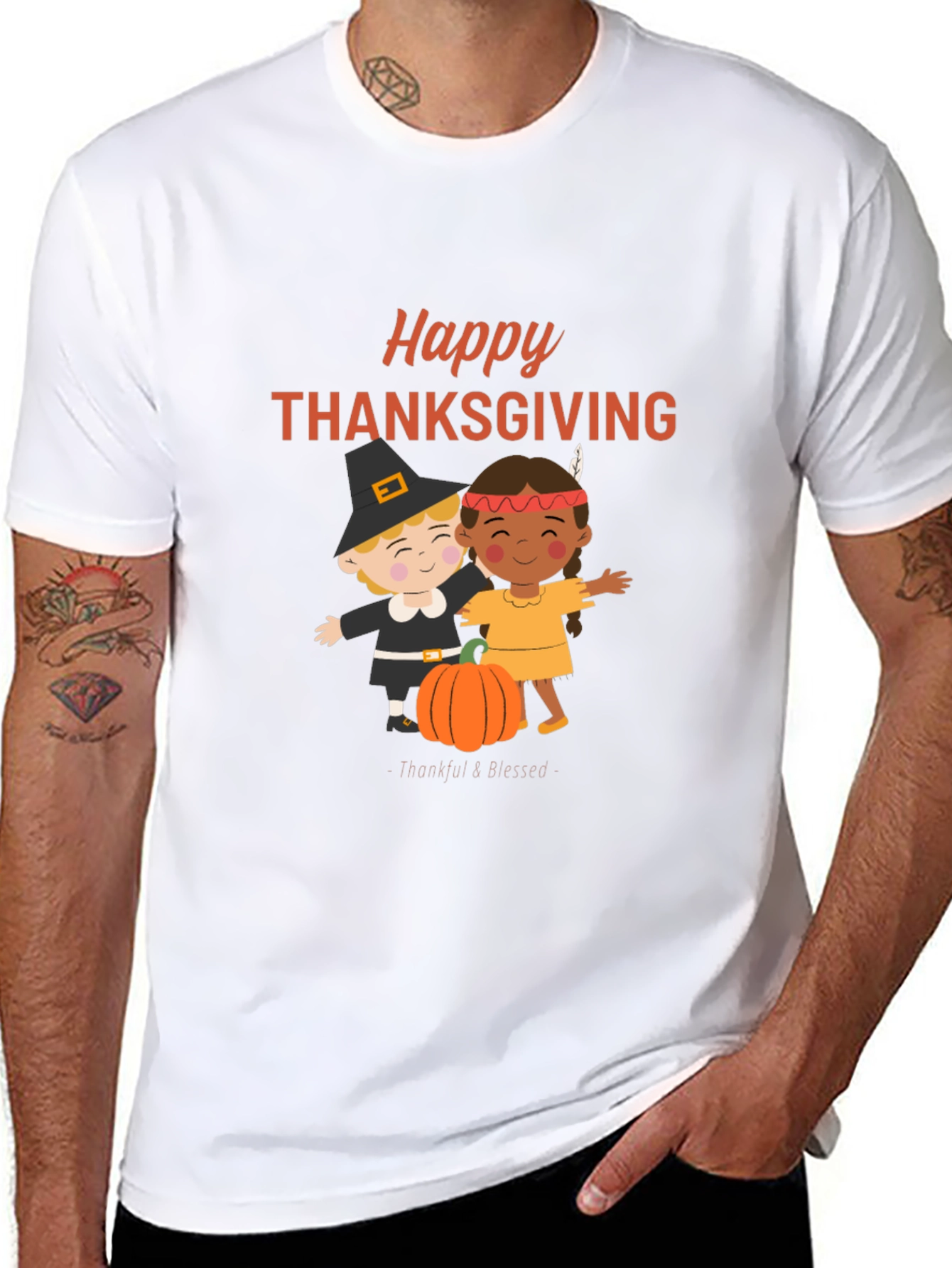 Happy Thanksgiving T-Shirt: Pilgrim & Native Design