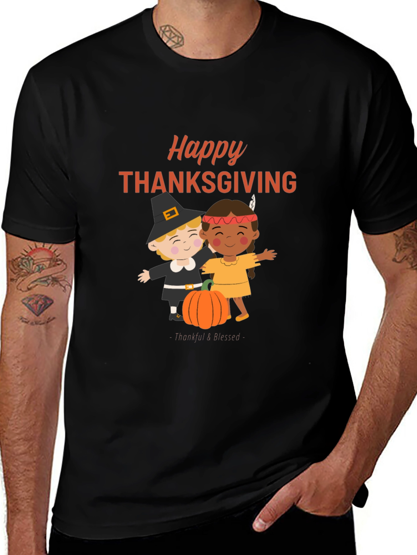Happy Thanksgiving T-Shirt: Pilgrim & Native Design