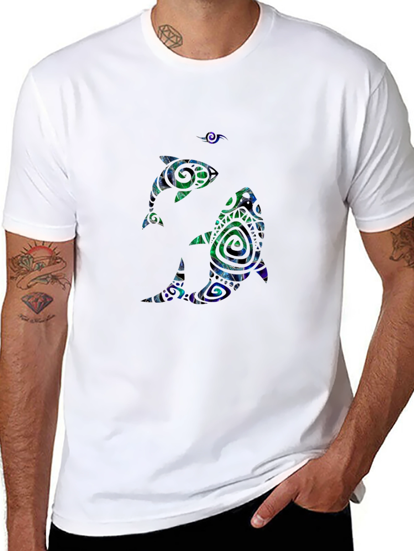 Dolphin Pattern Black T-Shirt