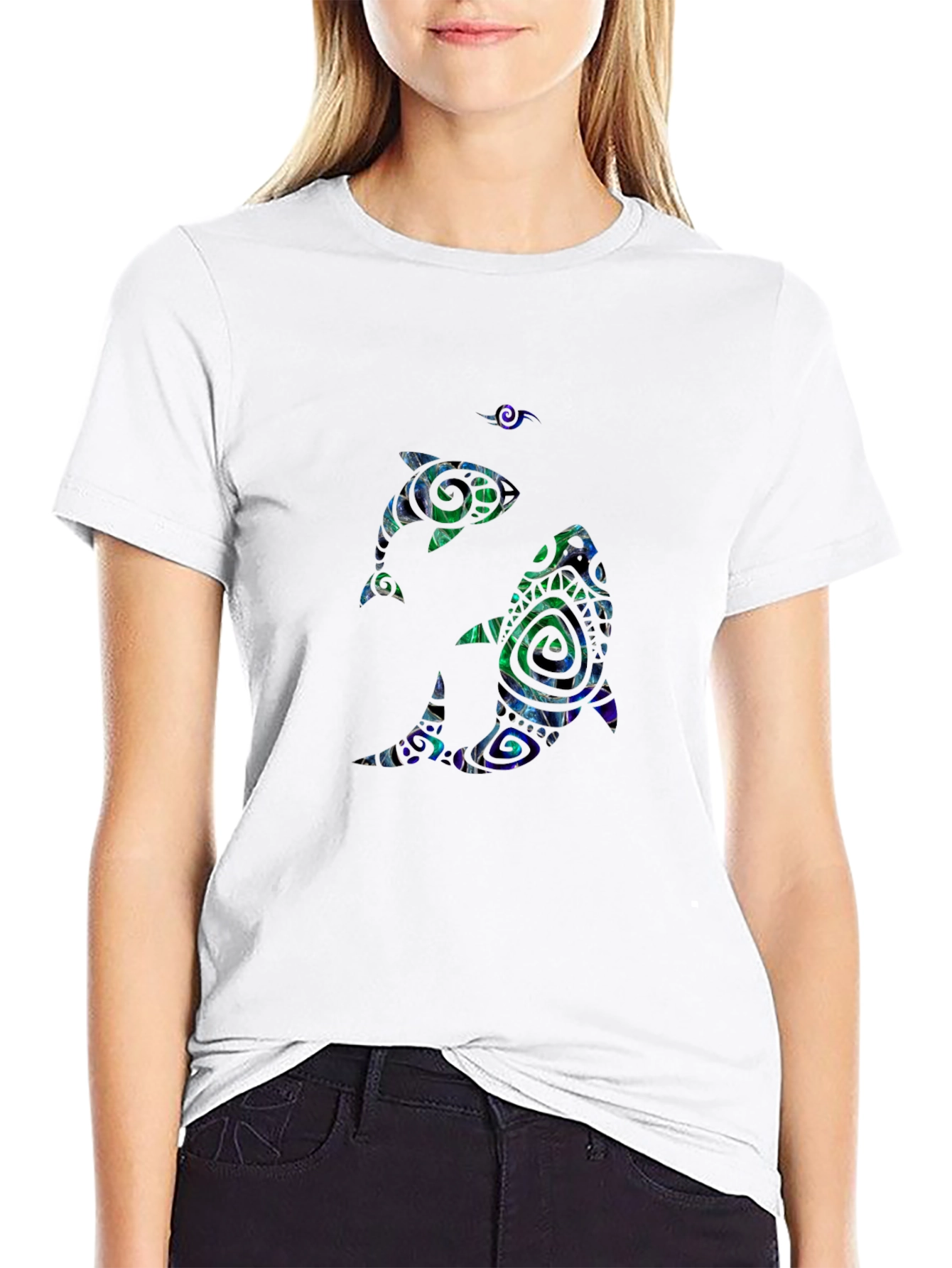 Dolphin Pattern Black T-Shirt