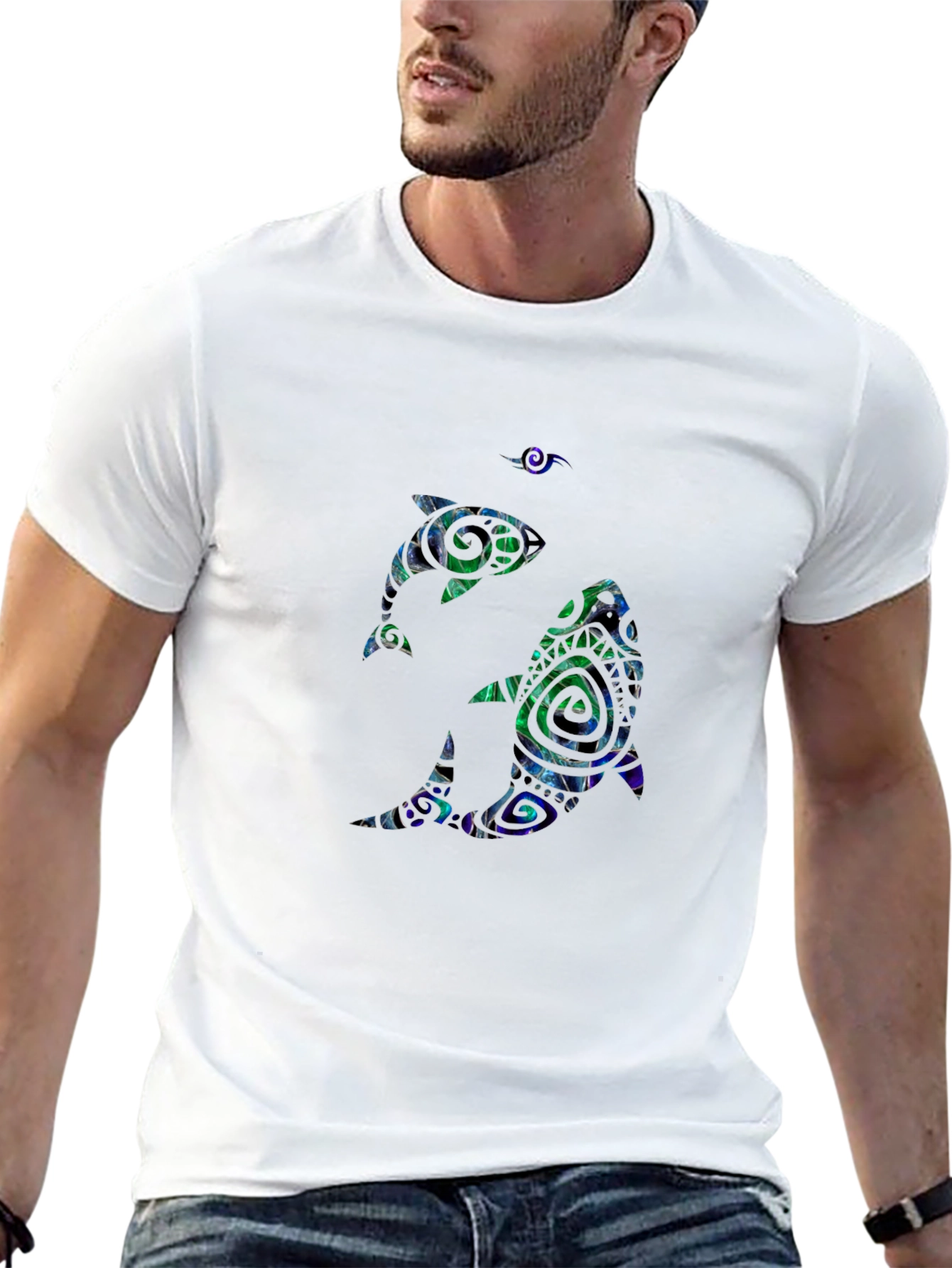Dolphin Pattern Black T-Shirt