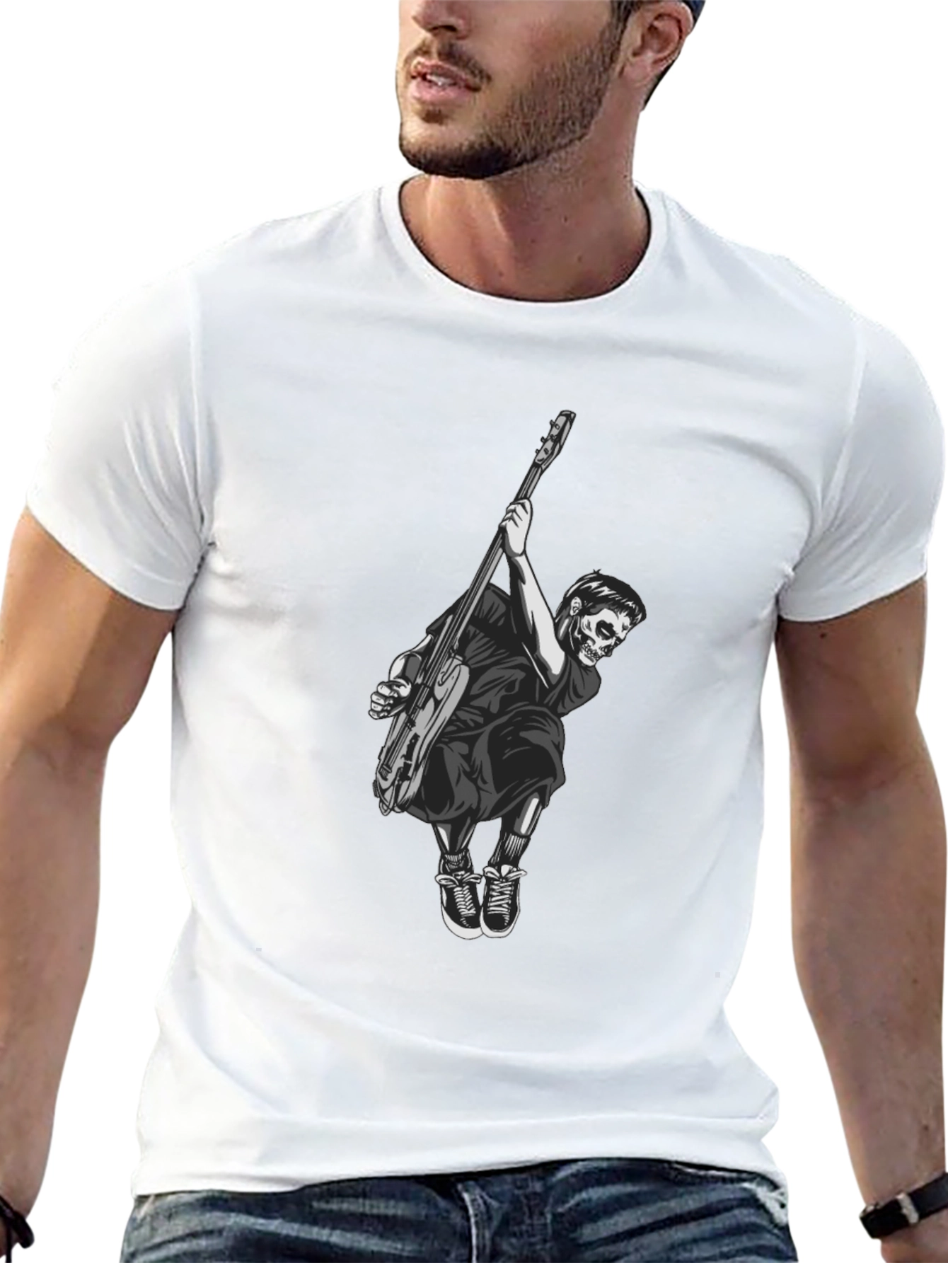 Skull Guitar Player Black T-Shirt