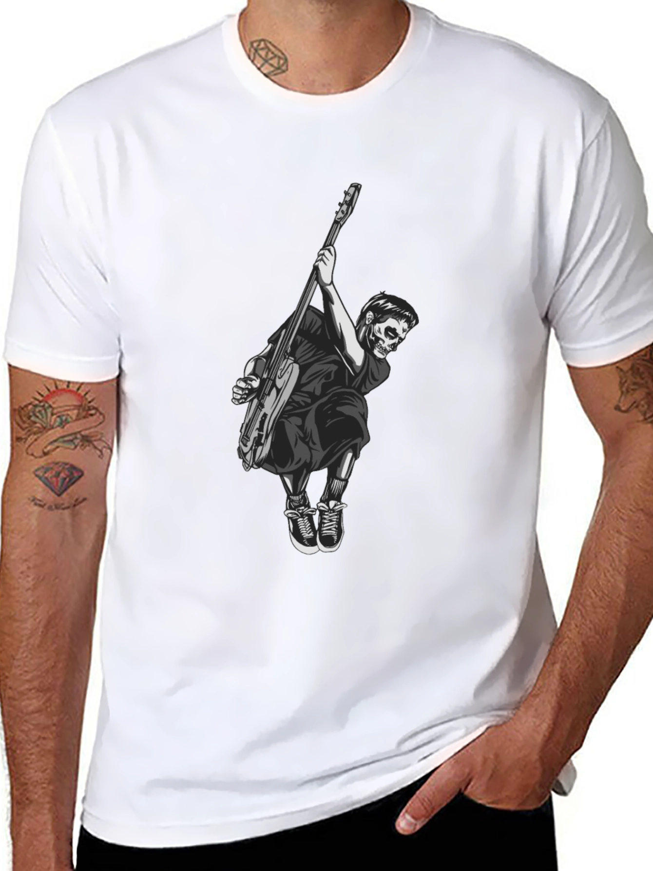 Skull Guitar Player Black T-Shirt
