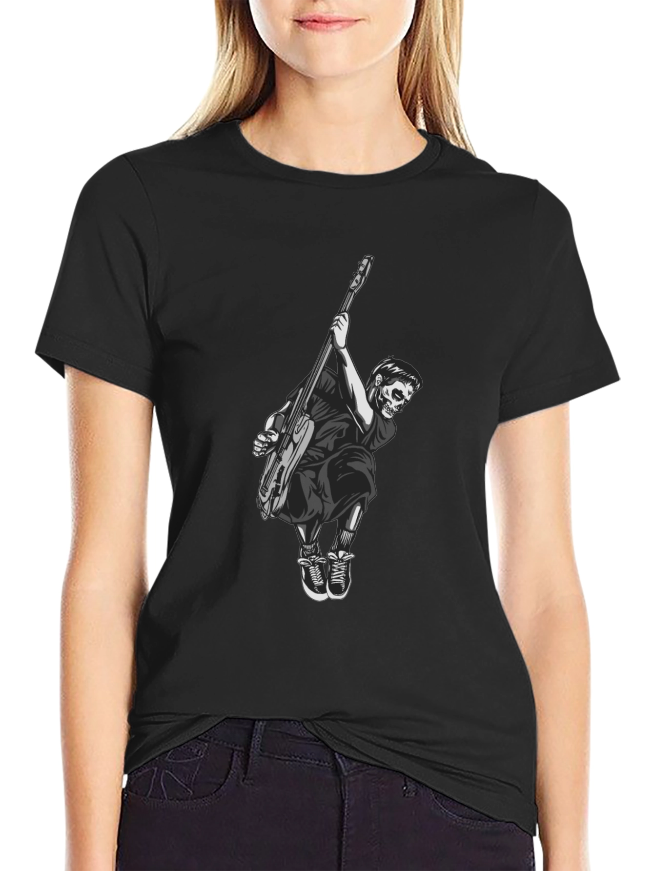 Skull Guitar Player Black T-Shirt