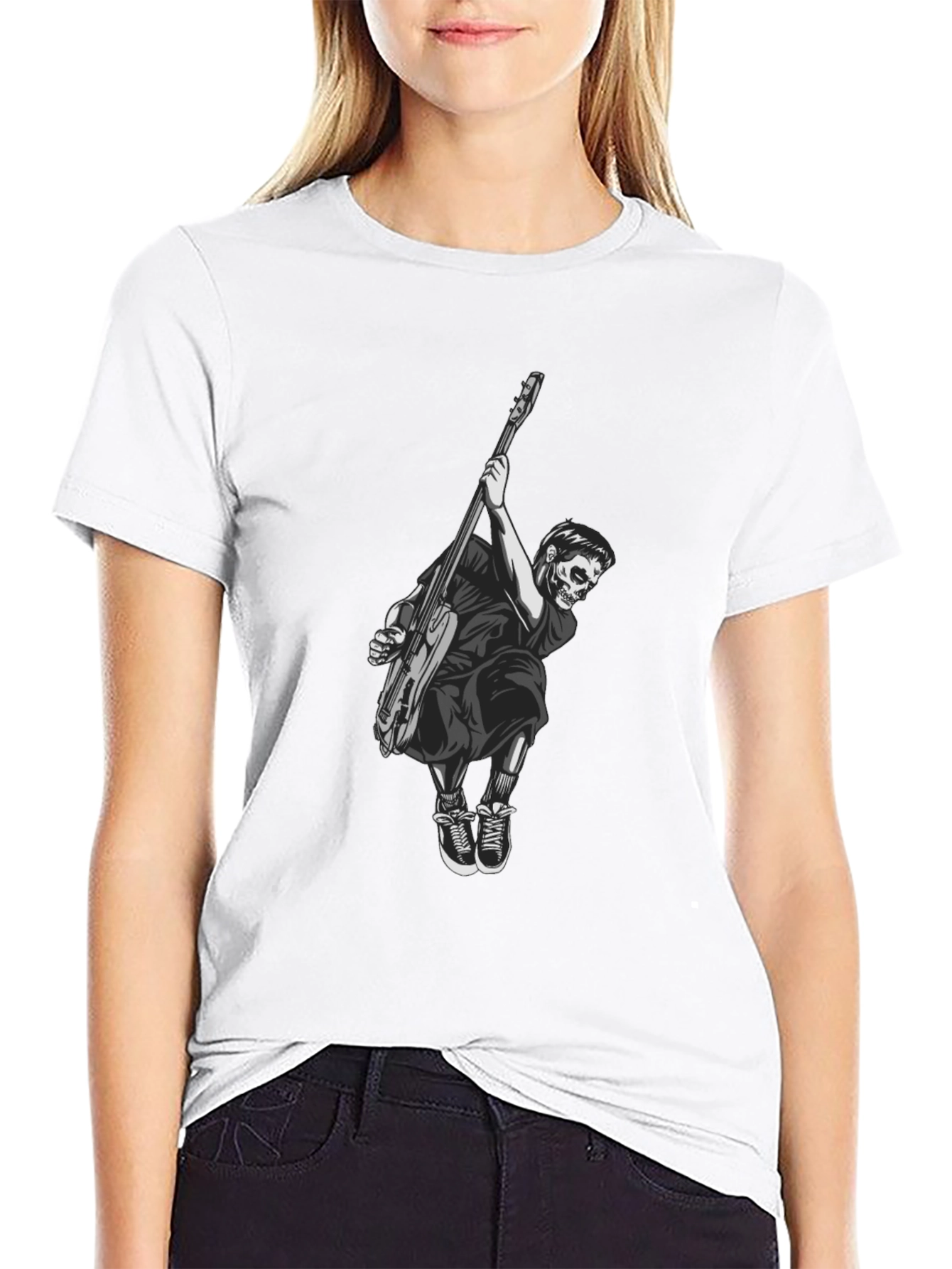 Skull Guitar Player Black T-Shirt