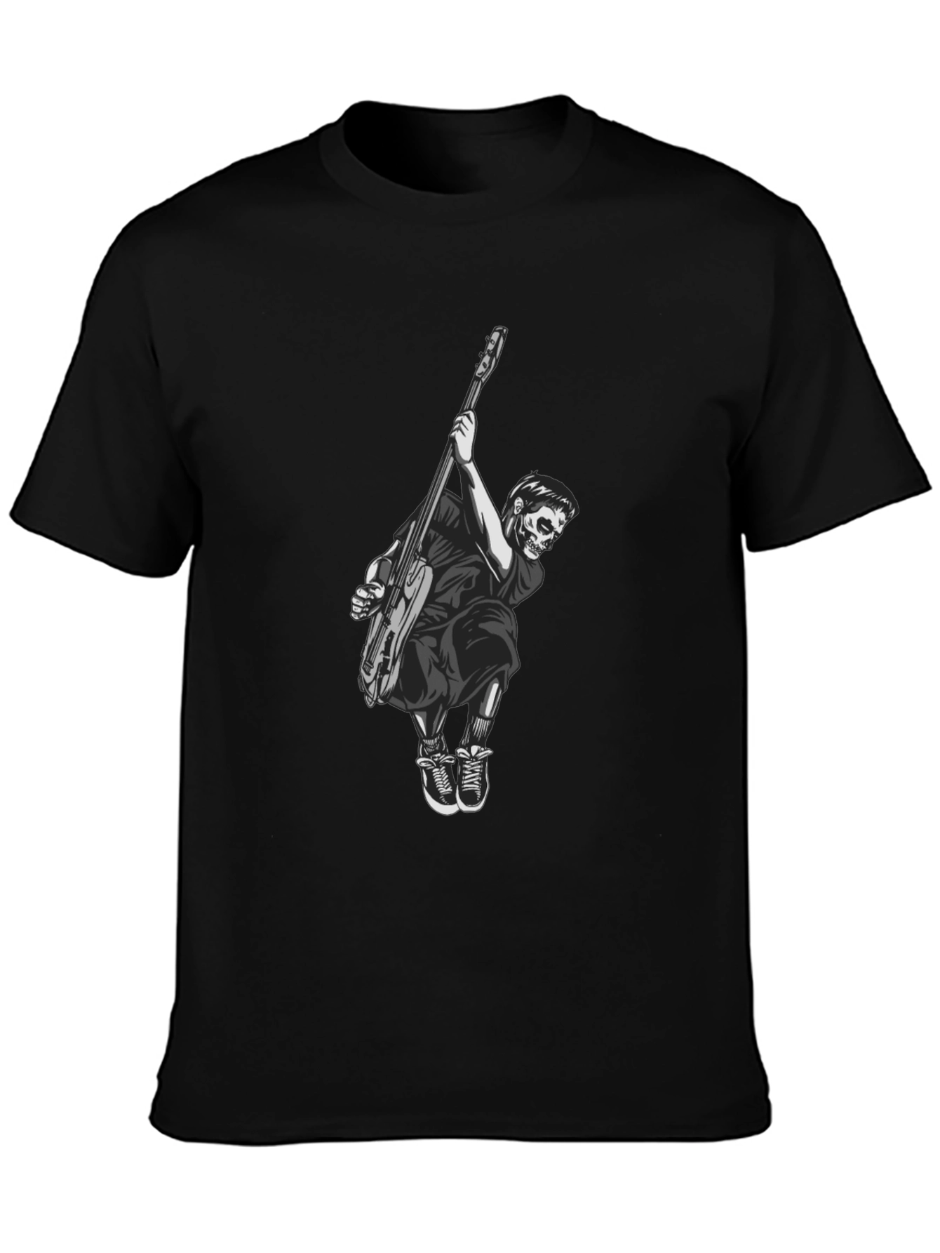 Skull Guitar Player Black T-Shirt