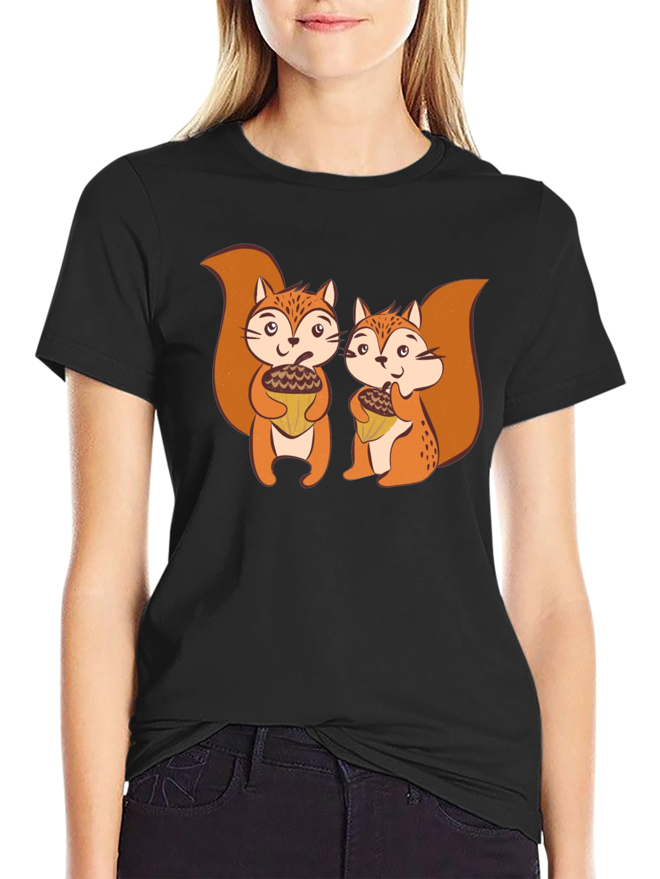 Cute Squirrels Holding Acorns Graphic T-Shirt