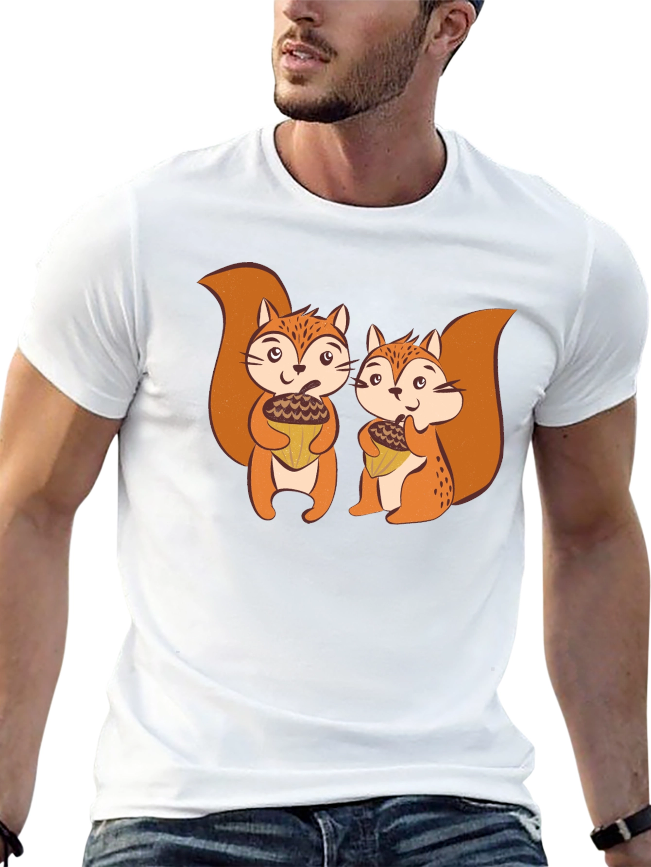 Cute Squirrels Holding Acorns Graphic T-Shirt