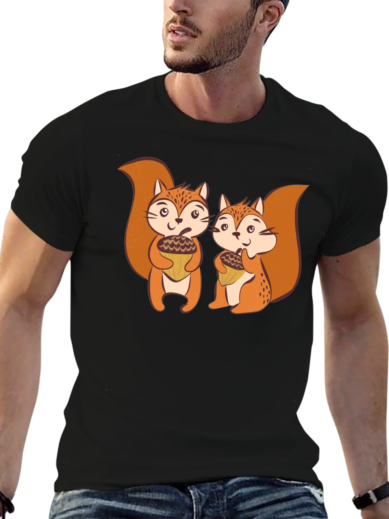 Cute Squirrels Holding Acorns Graphic T-Shirt