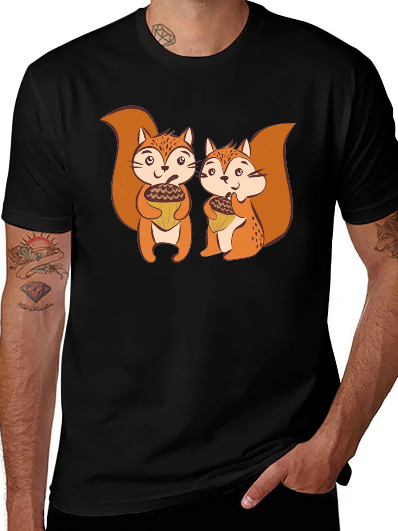 Cute Squirrels Holding Acorns Graphic T-Shirt