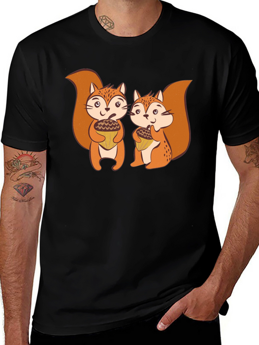 Cute Squirrels Holding Acorns Graphic T-Shirt