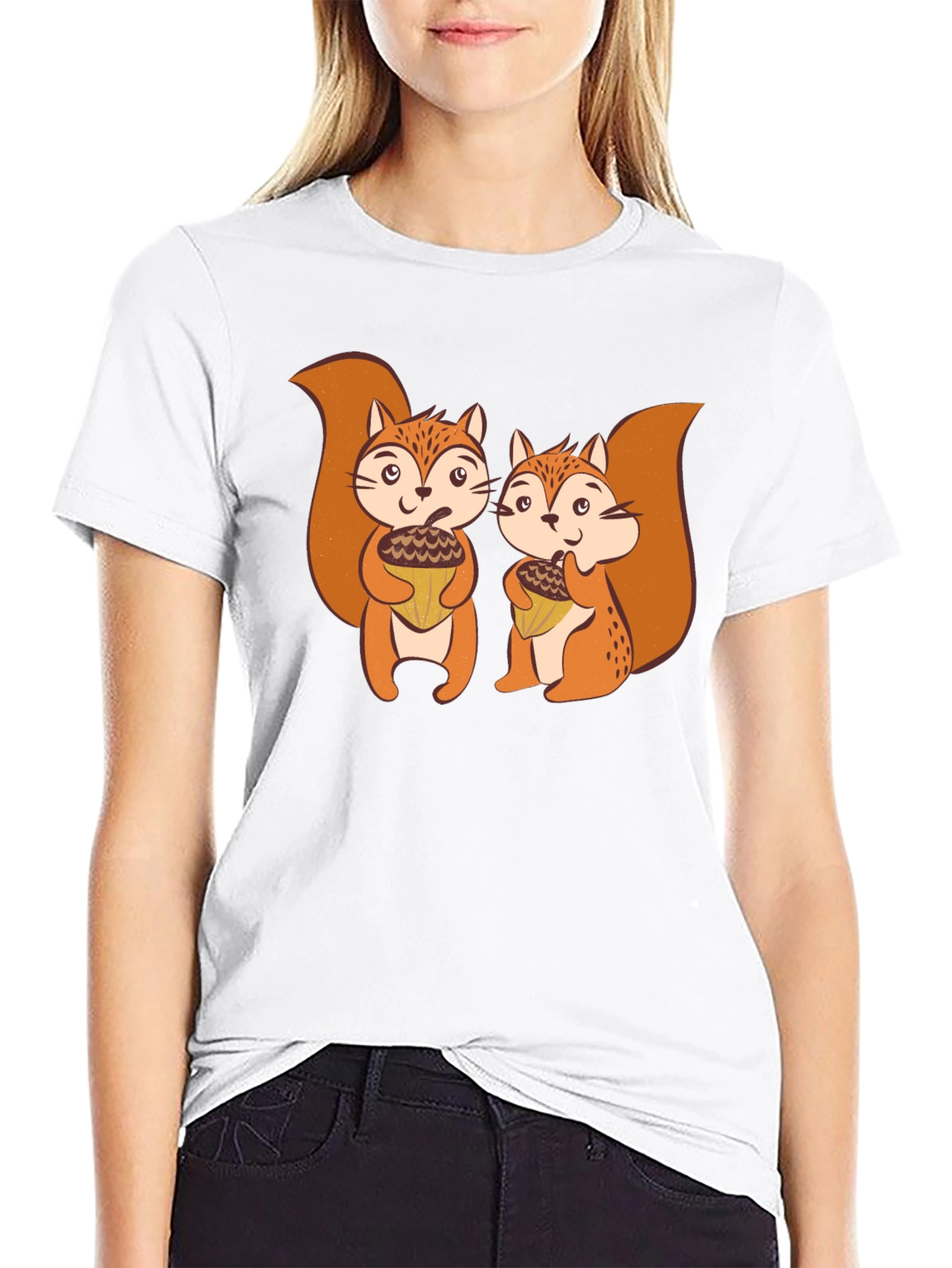 Cute Squirrels Holding Acorns Graphic T-Shirt