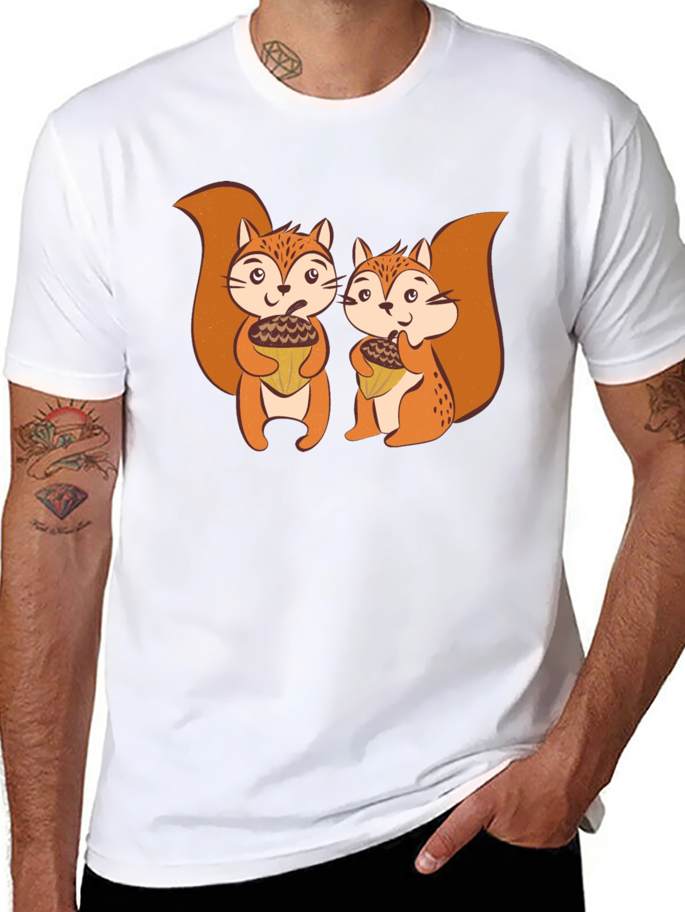 Cute Squirrels Holding Acorns Graphic T-Shirt
