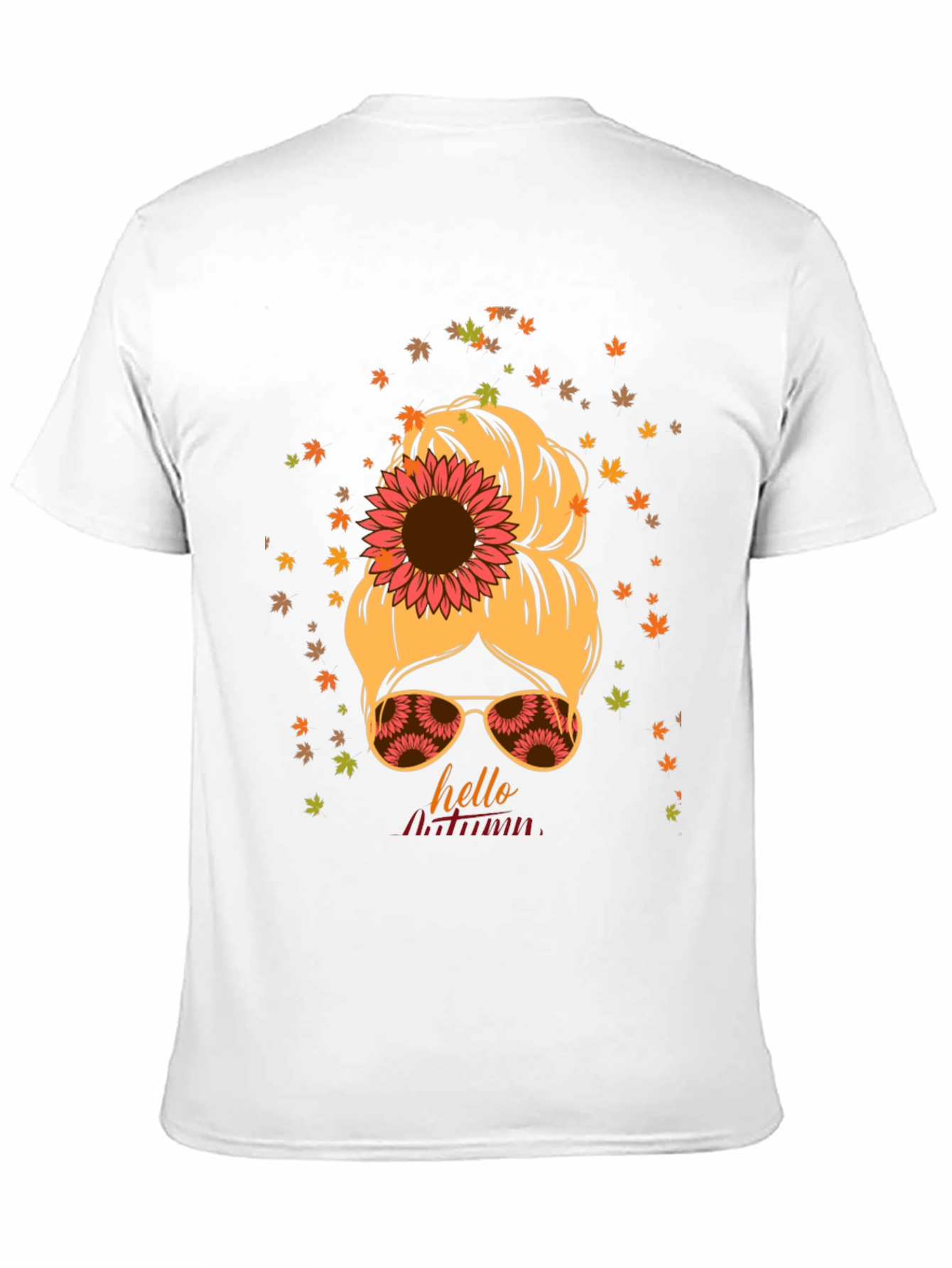 Hello Autumn Messy Bun Sunflower T-Shirt