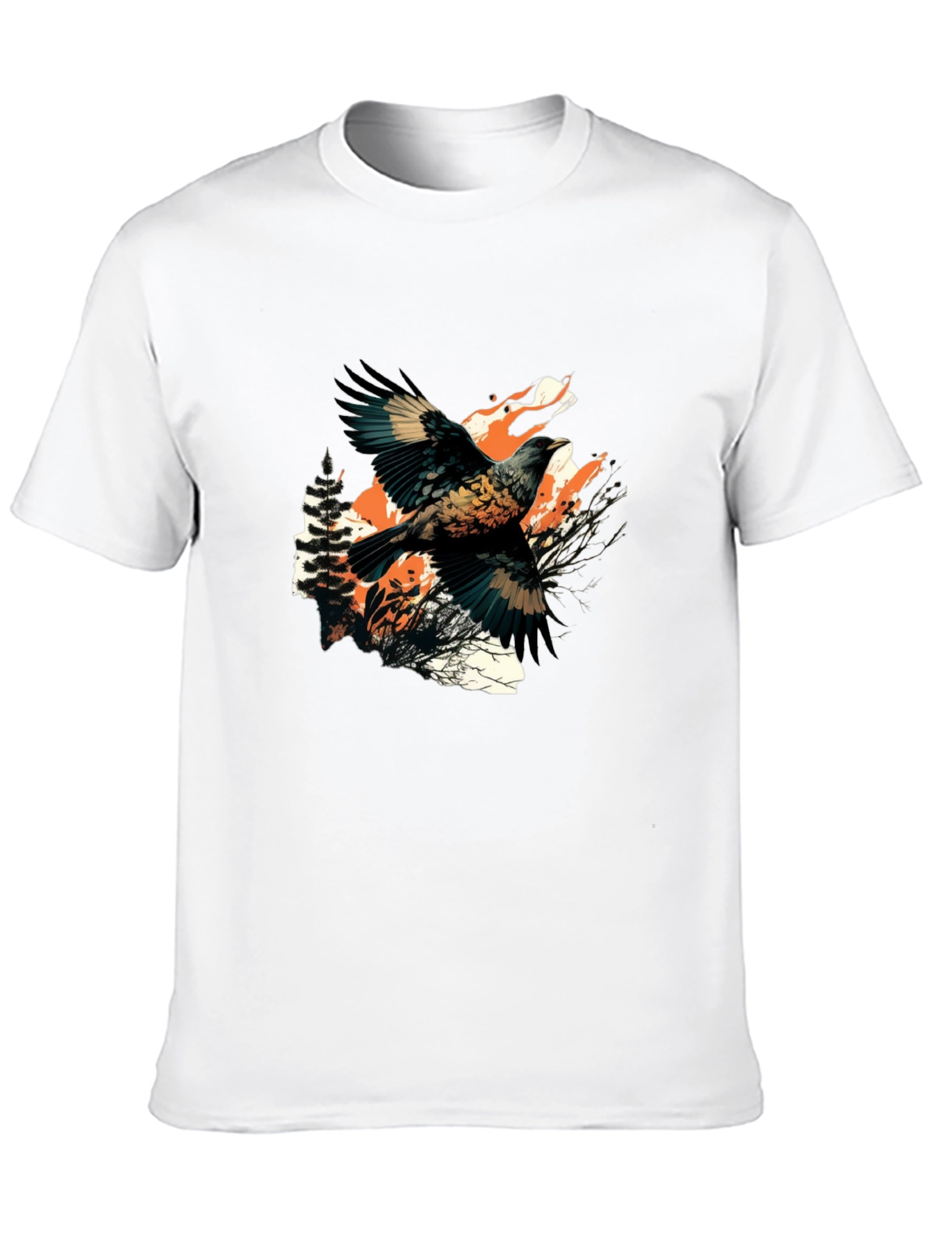 Black T-Shirt with Bird and Wolf Graphic