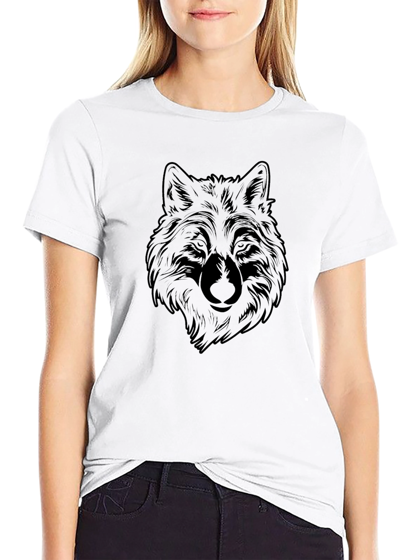 Mens Wolf Graphic Print Black T-Shirt