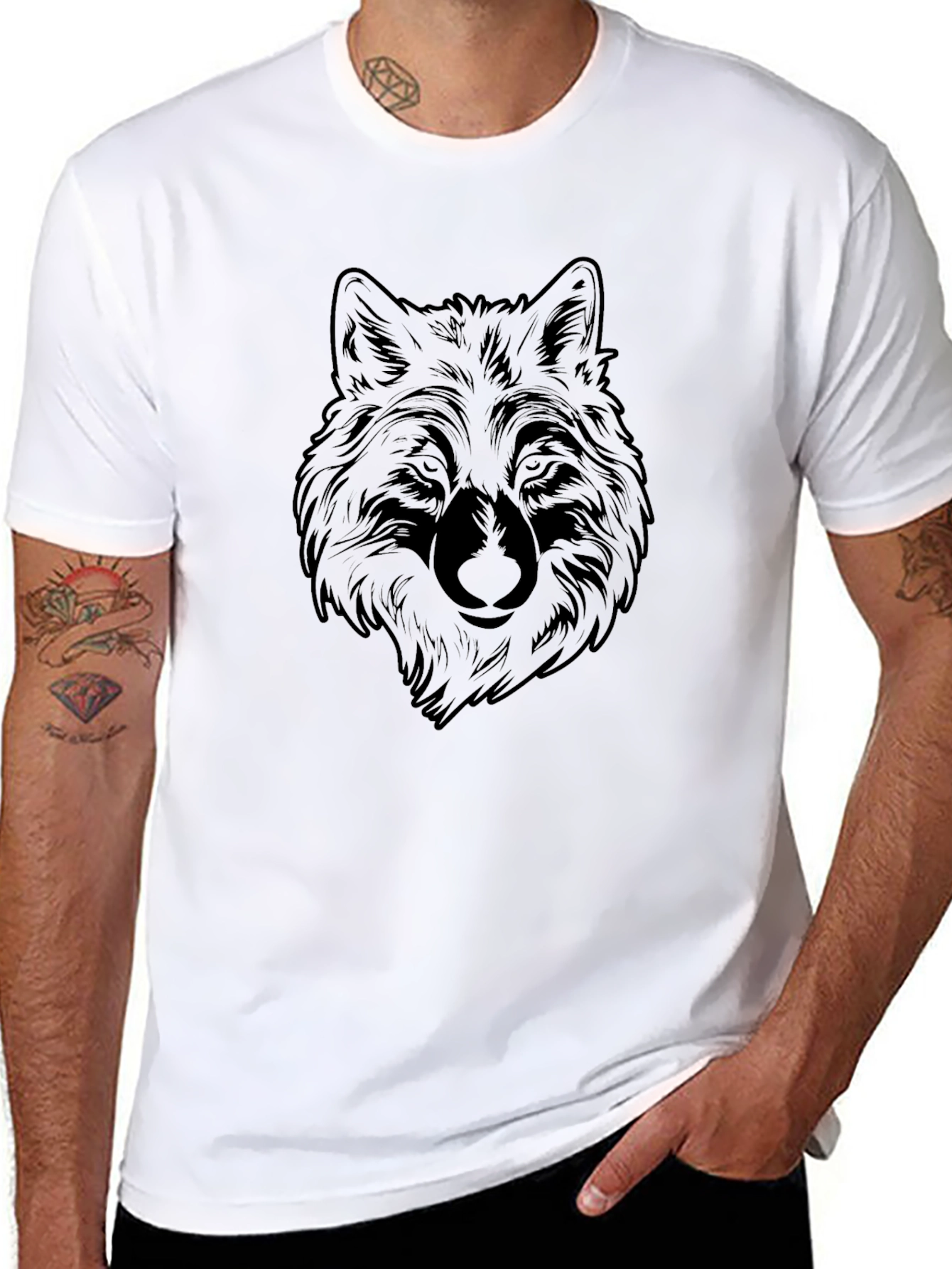 Mens Wolf Graphic Print Black T-Shirt