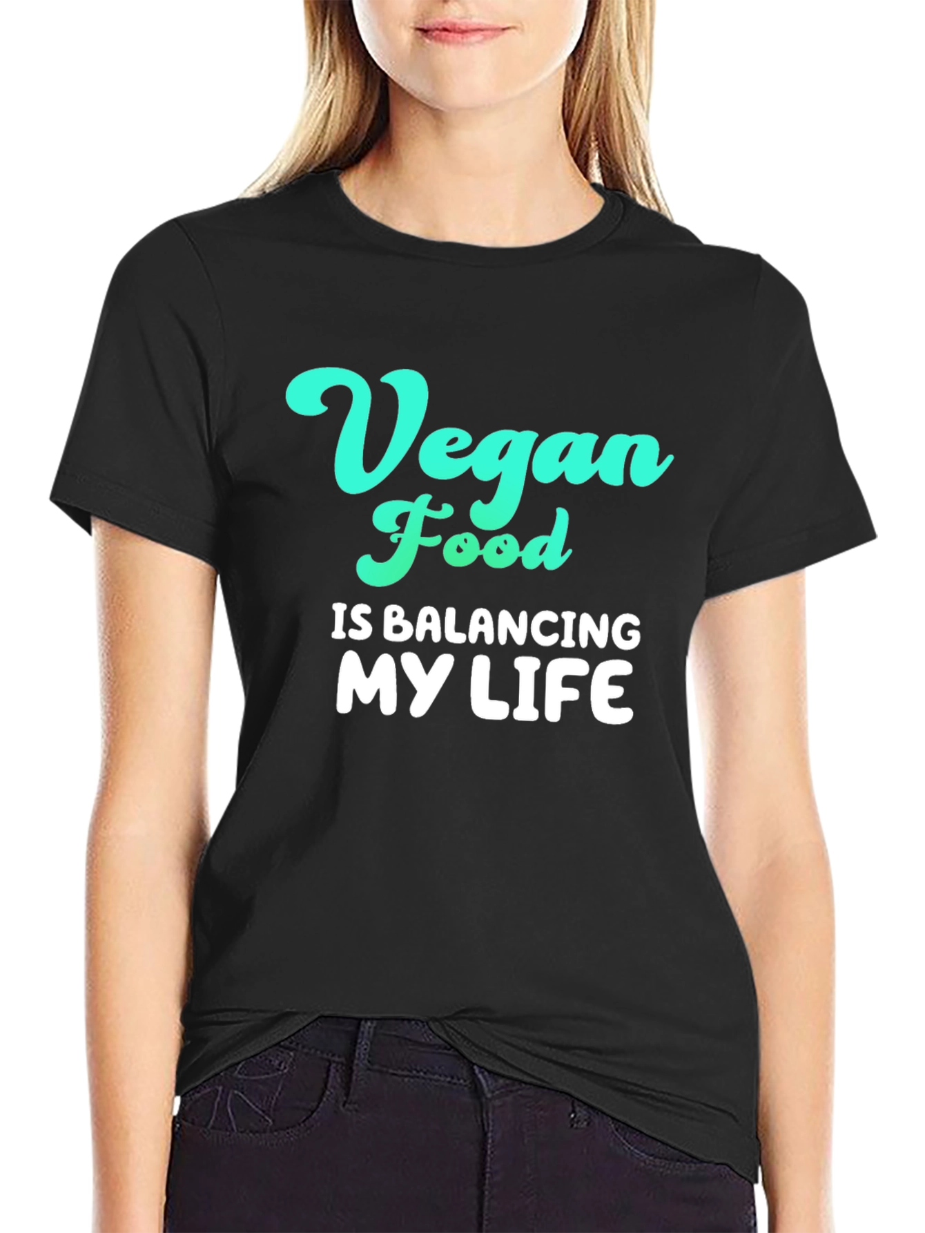 Vegan Food Balancing Life Graphic Tee - Black