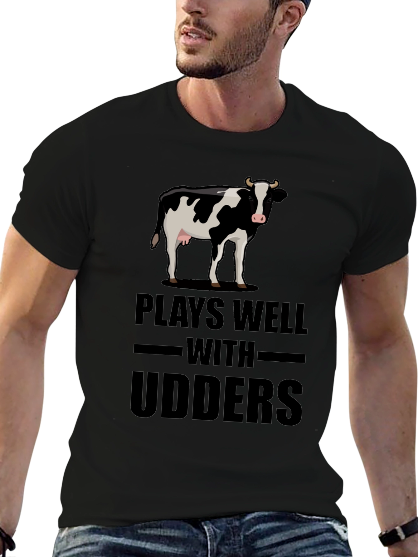 Plays Well with Udders Funny Cow Graphic T-Shirt