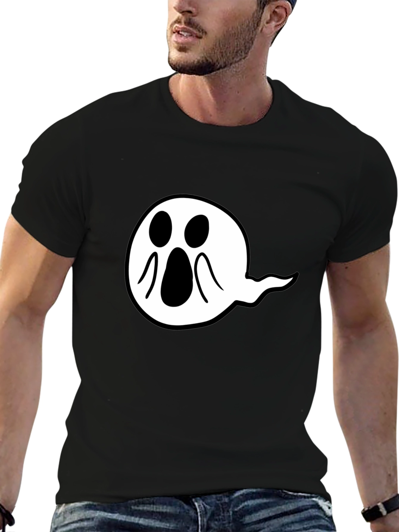 Spooky Ghost Graphic Tee - Black Cotton Comfort