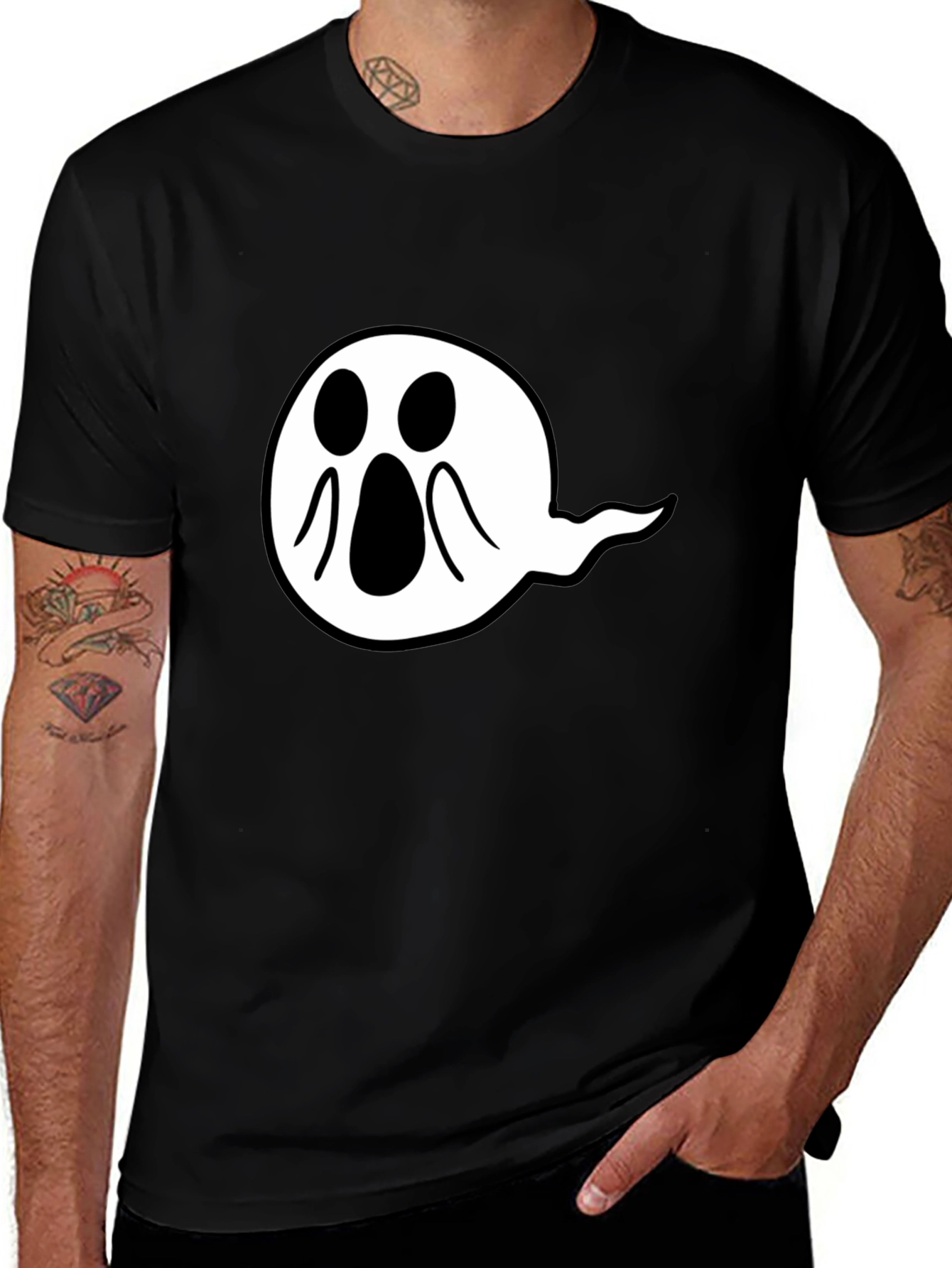 Spooky Ghost Graphic Tee - Black Cotton Comfort
