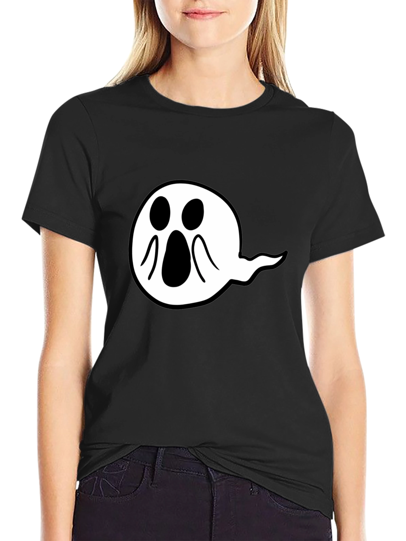 Spooky Ghost Graphic Tee - Black Cotton Comfort