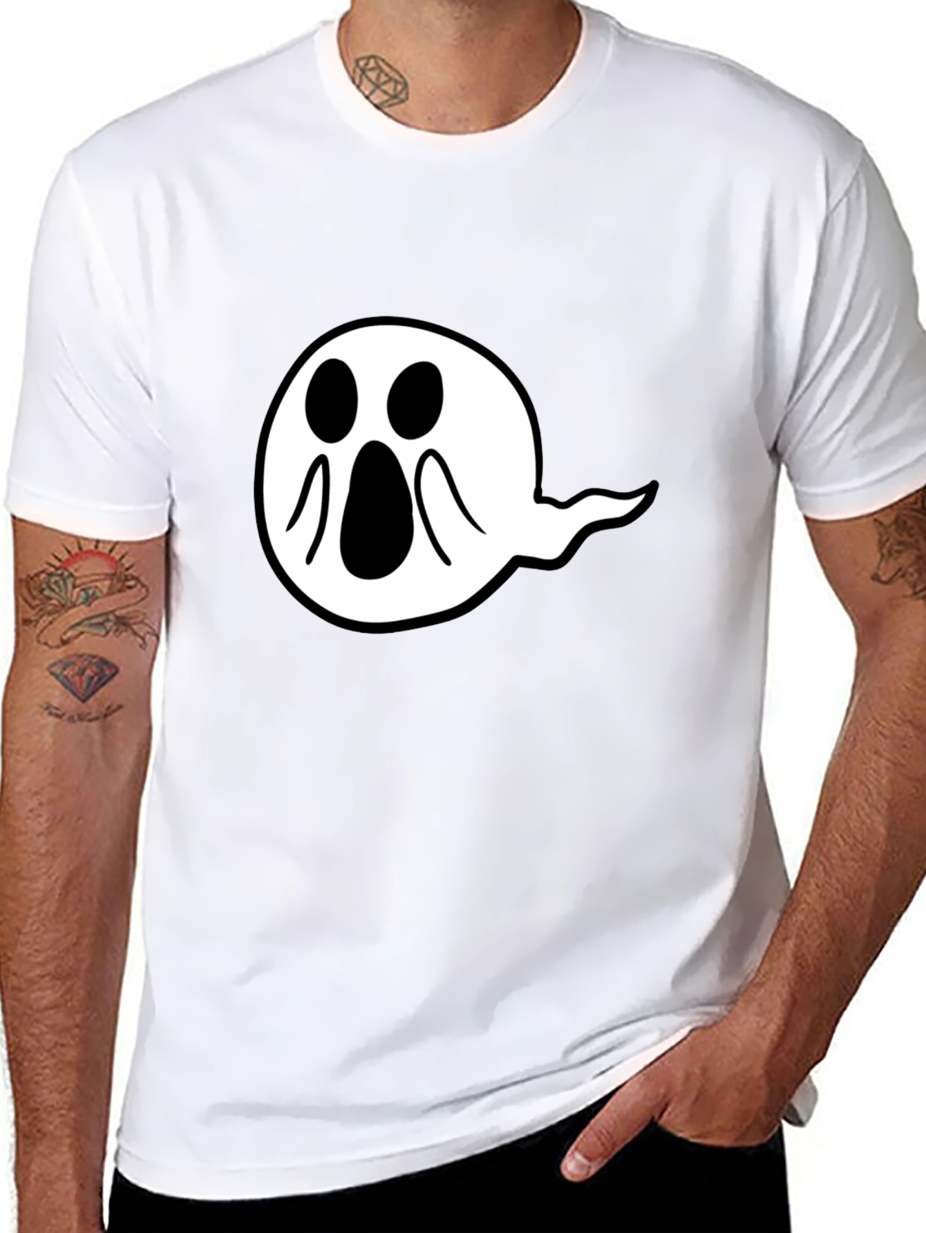 Spooky Ghost Graphic Tee - Black Cotton Comfort