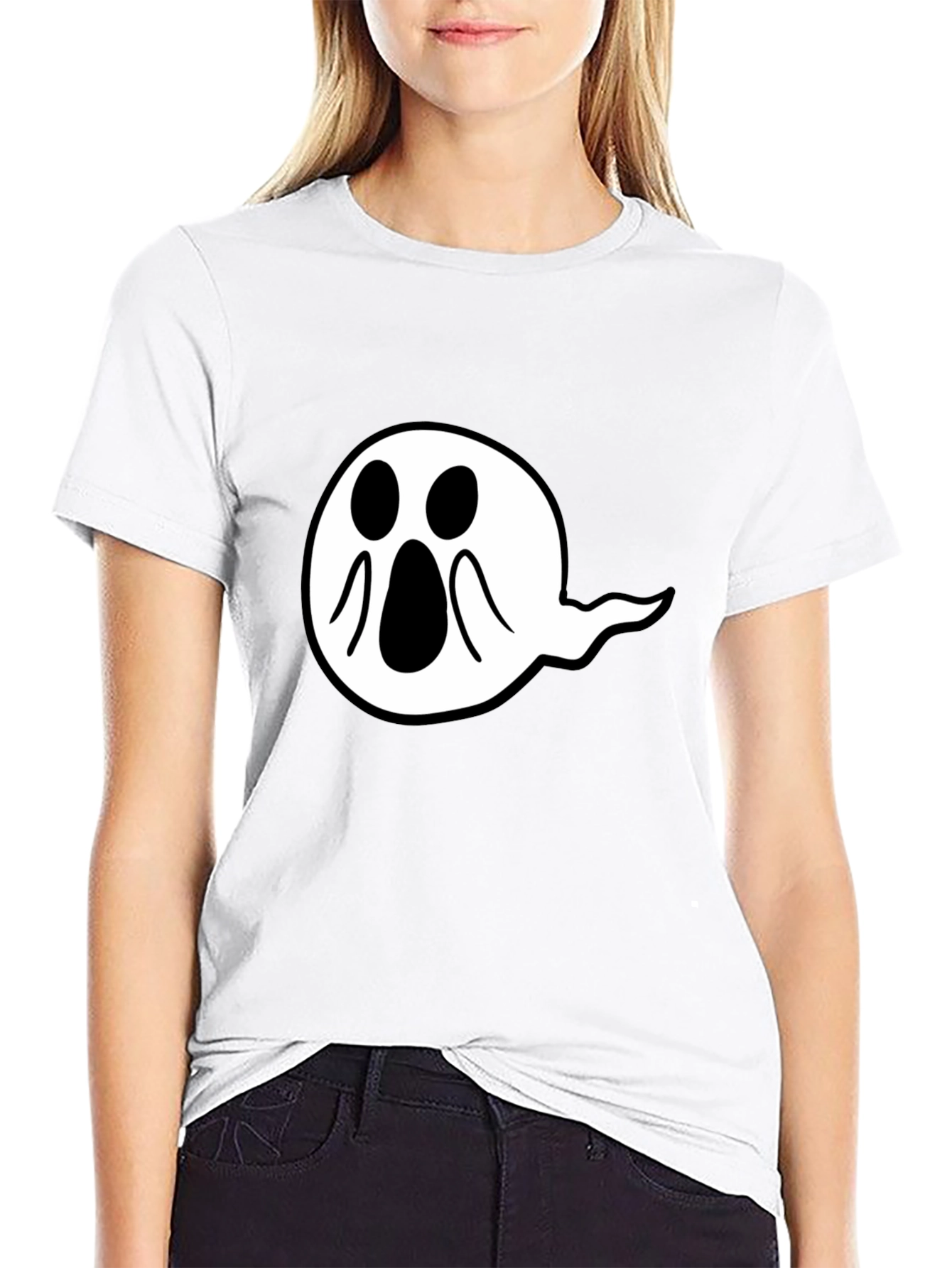 Spooky Ghost Graphic Tee - Black Cotton Comfort