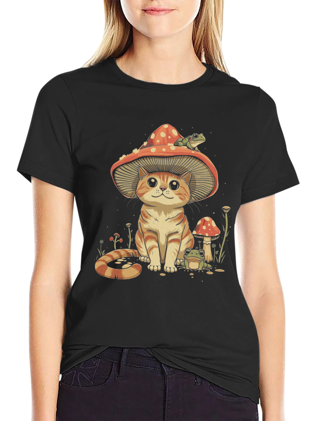 Mushroom Cat & Frog T-Shirt