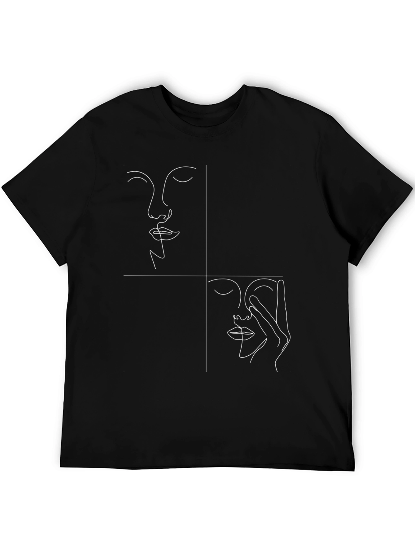 Abstract Face Line Art Black T-Shirt