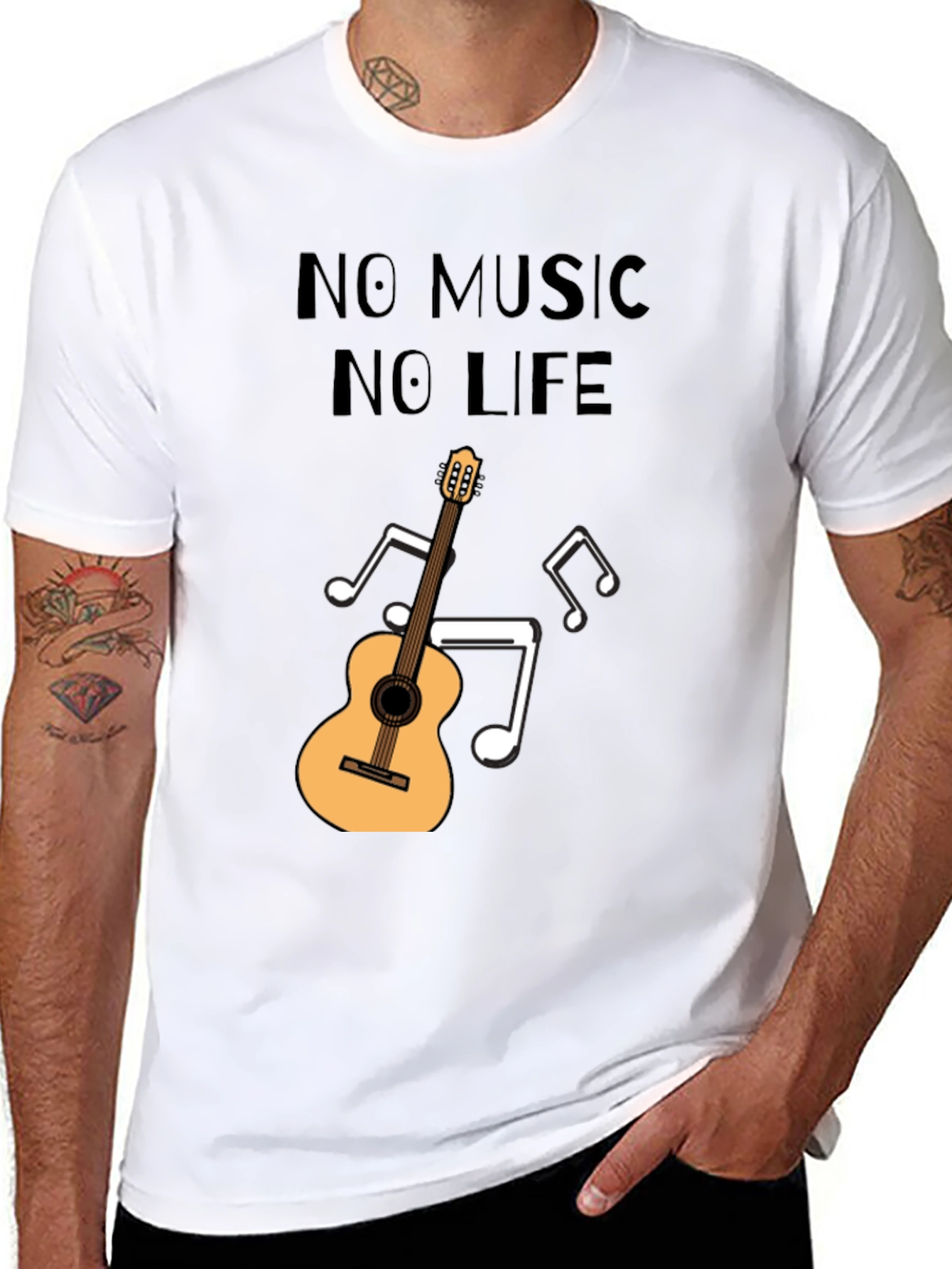No Music No Life T-Shirt - Guitar Design