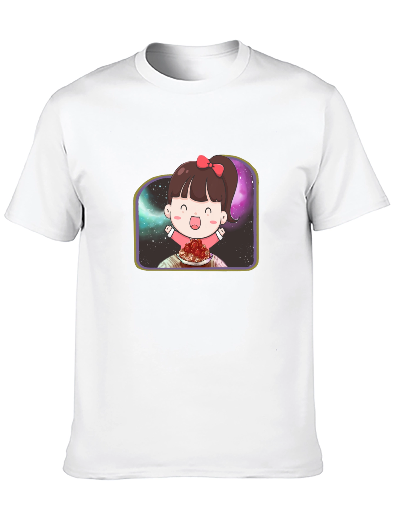 Cute Girl Spaghetti Galaxy Black T-Shirt