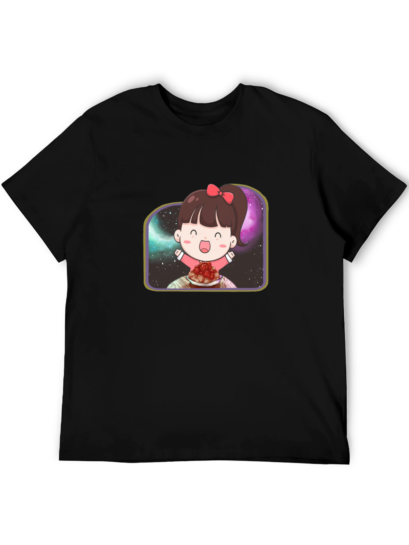 Cute Girl Spaghetti Galaxy Black T-Shirt