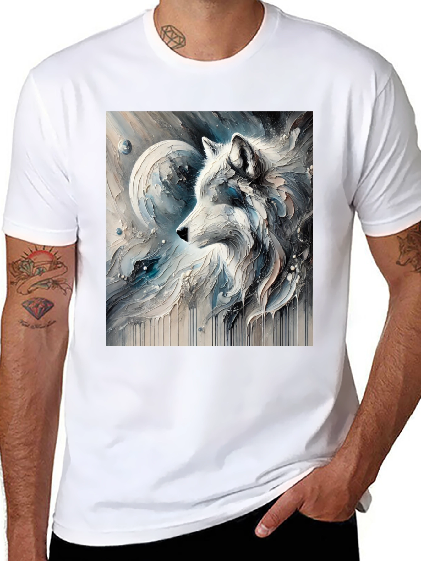 Artistic Wolf Graphic Black Tee