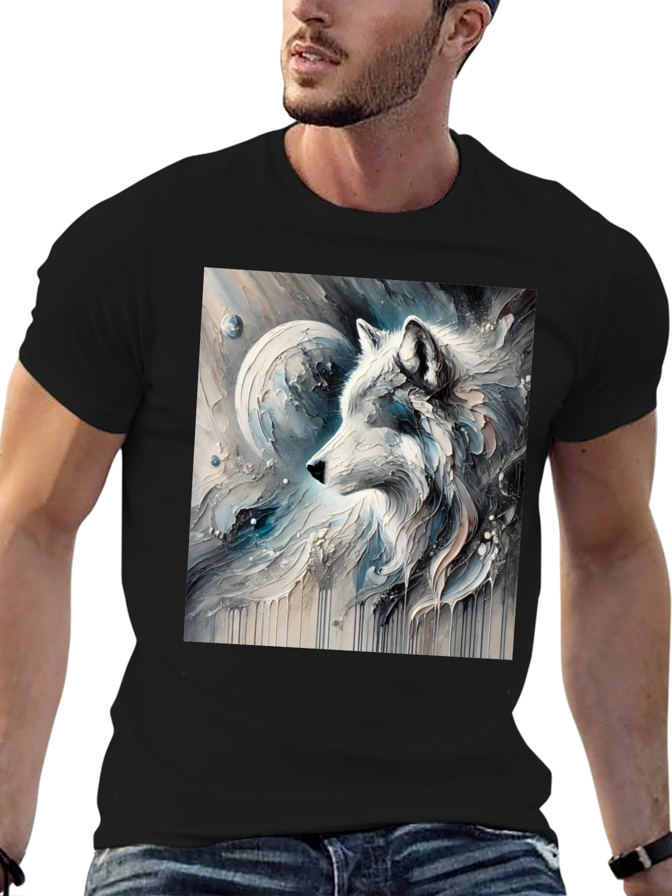 Artistic Wolf Graphic Black Tee