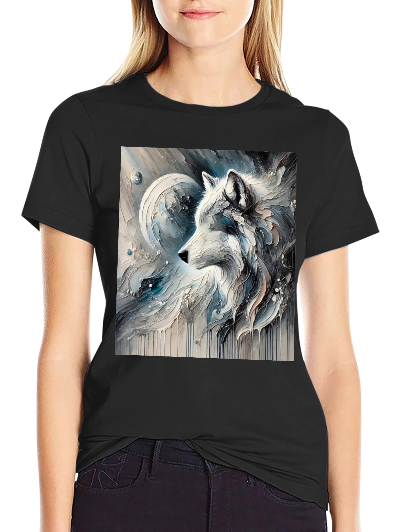 Artistic Wolf Graphic Black Tee