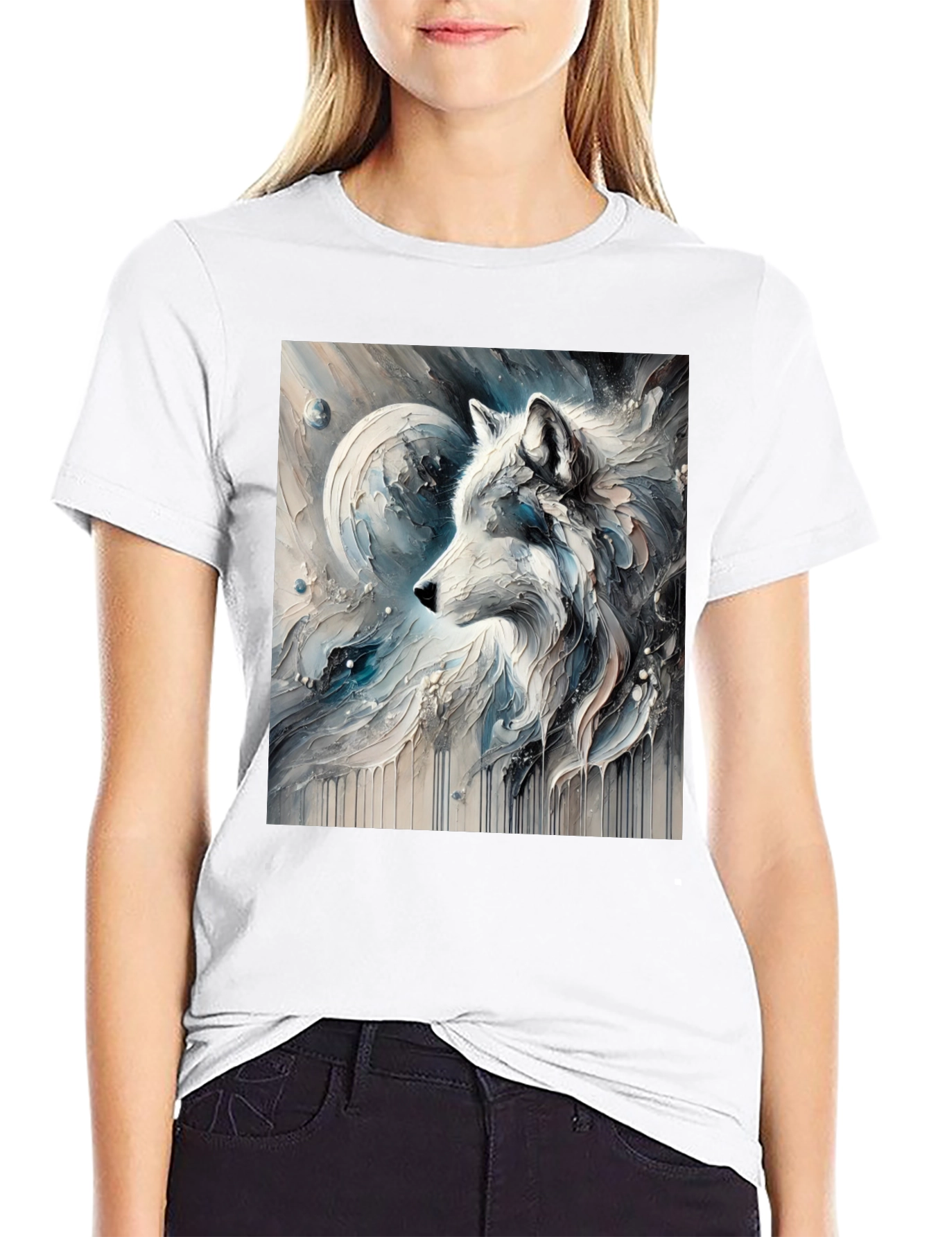 Artistic Wolf Graphic Black Tee